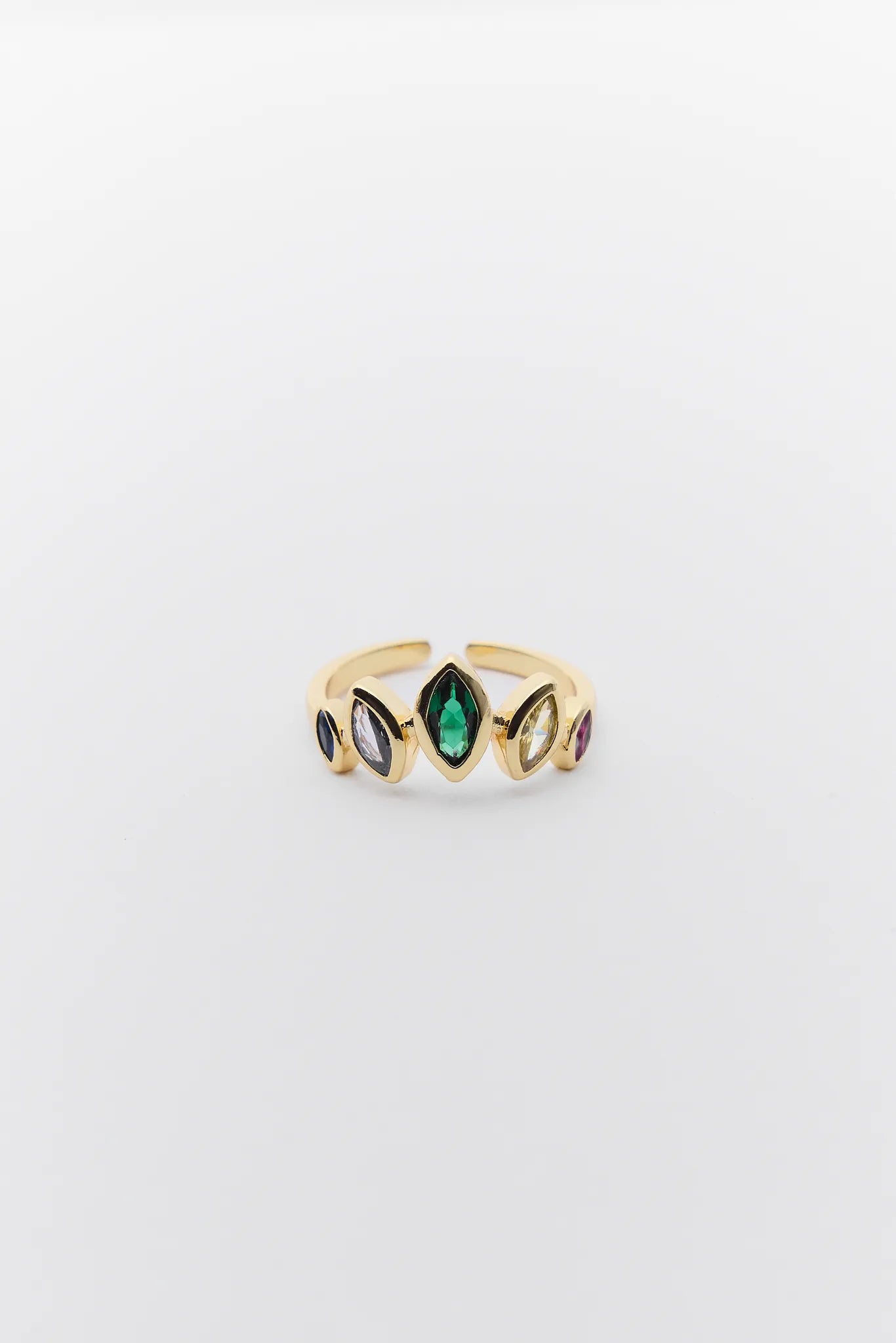 Gold ring with green gemstone Colby Gold Multi Stone Ring on a white background 