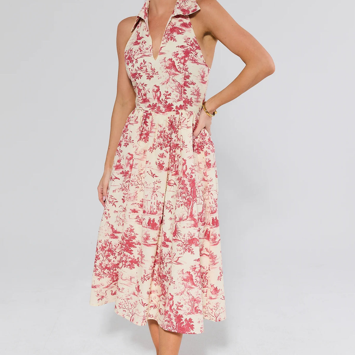 Women's Red Toile Midi Dress | Avara
