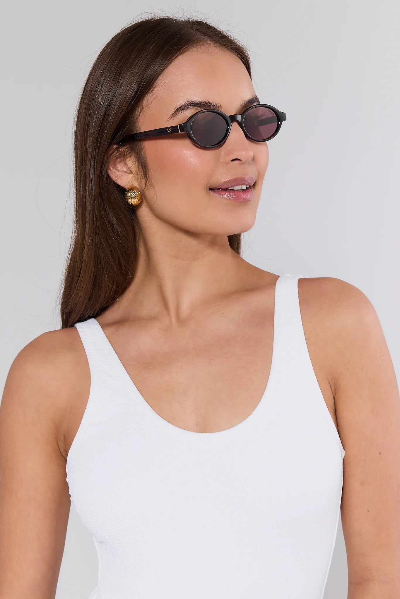 Josie sunglasses on woman on white background