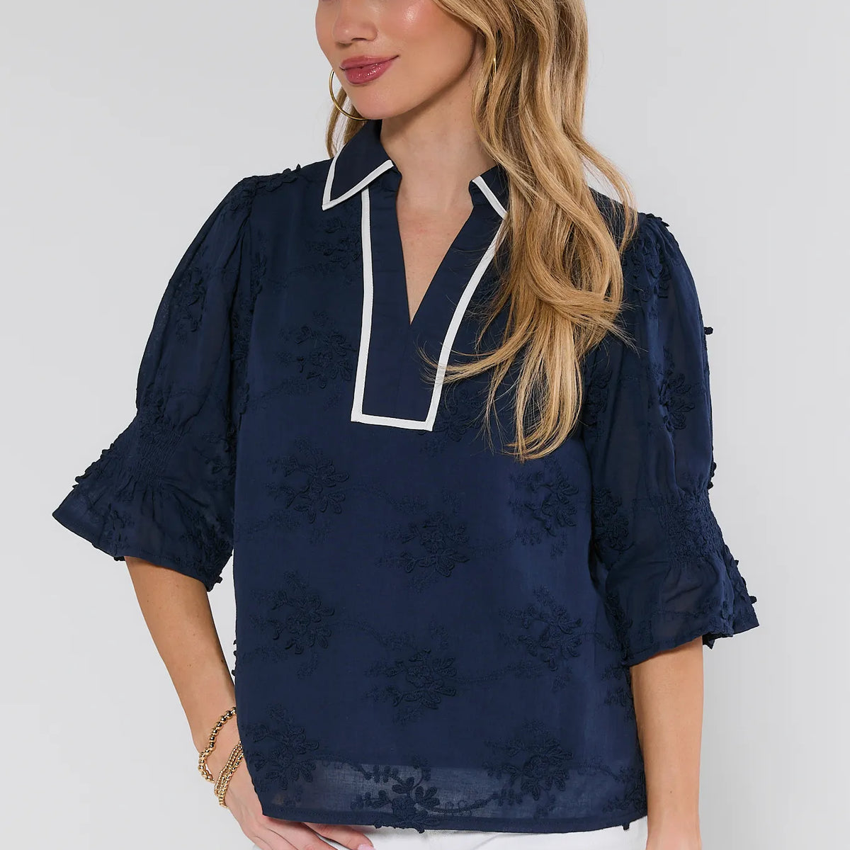 Mary Navy Collared Top | Avara