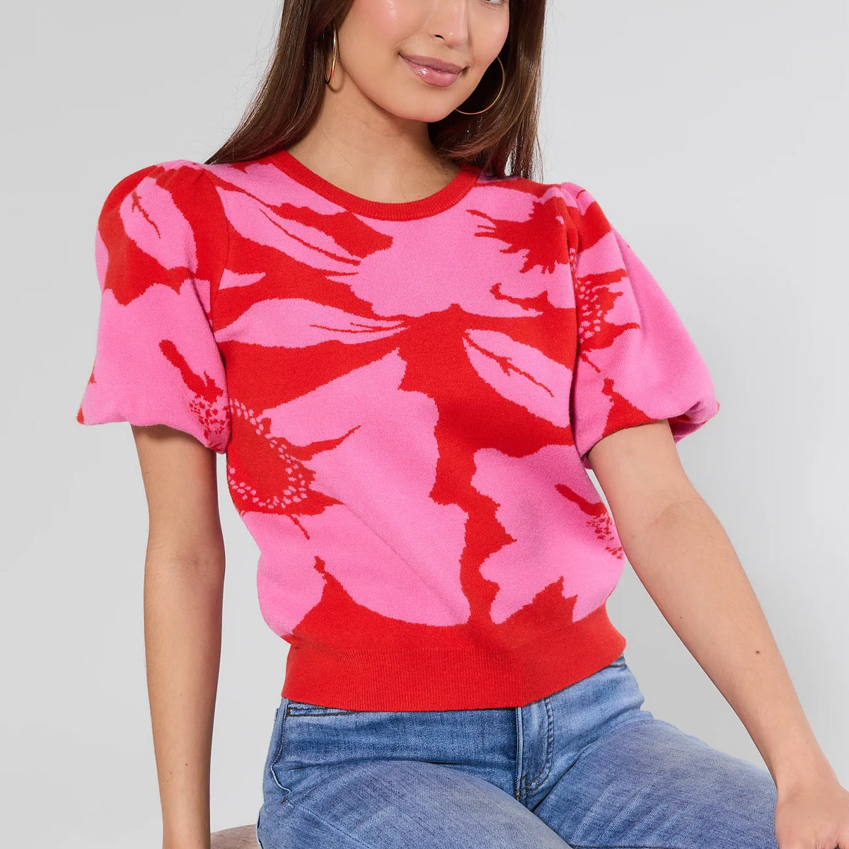 Capri Red Floral Knit Top | Avara