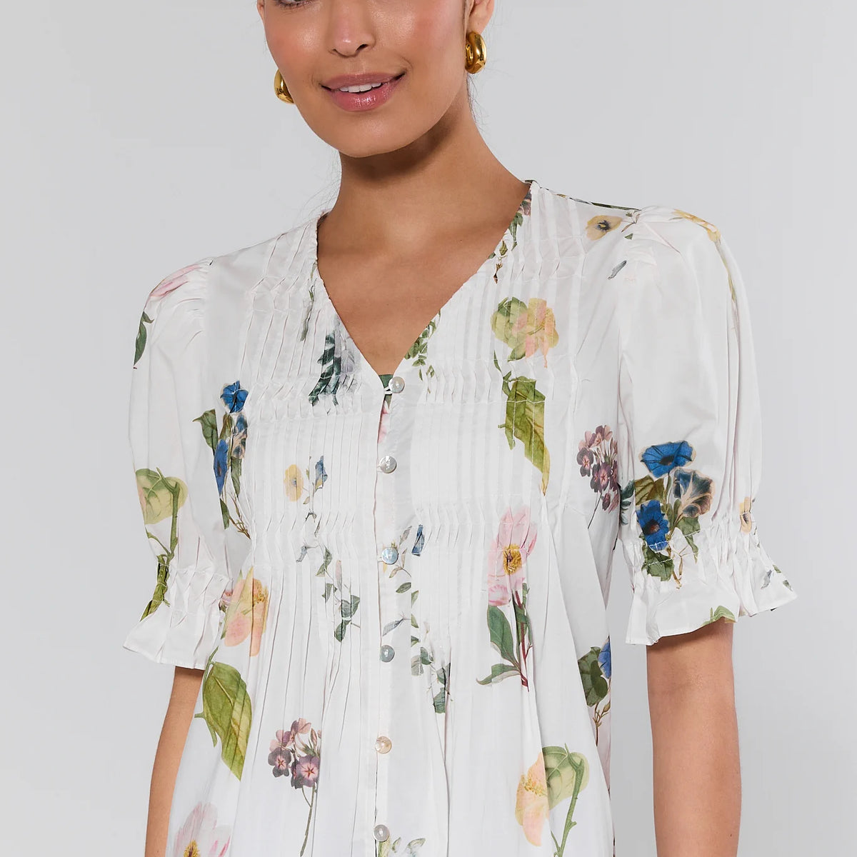 Robin White Floral Pleated Top | Avara