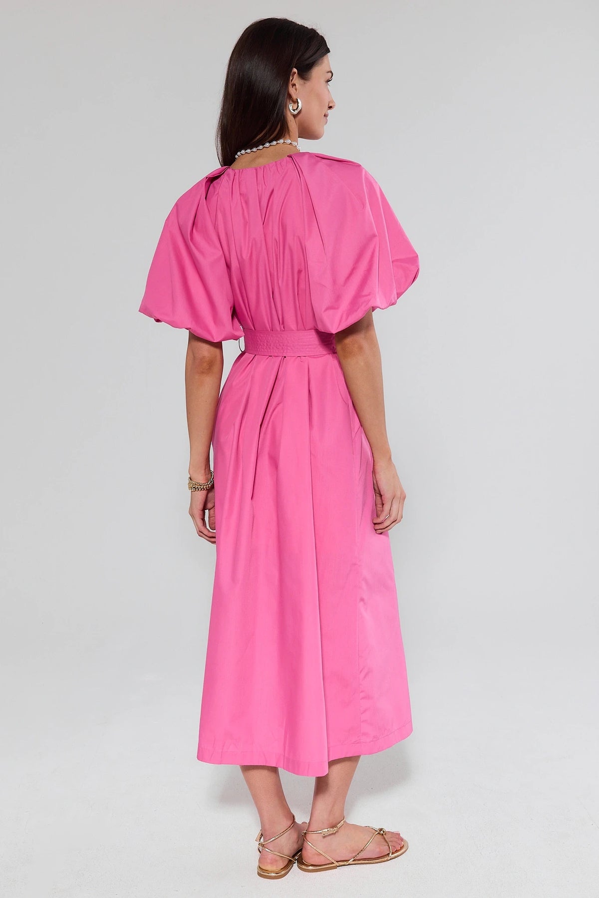 Meadow Pink Belted Midi Dress