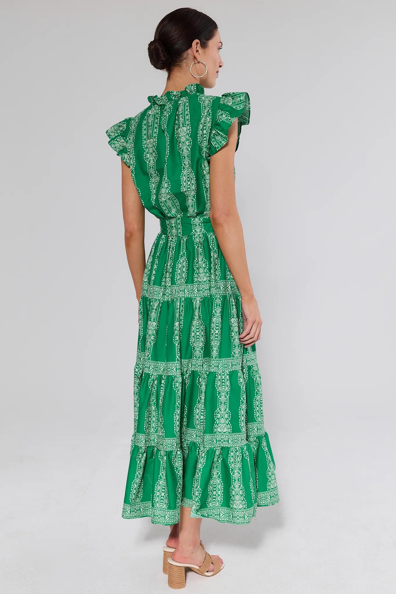 green pattern maxi dress FARM Rio Green Tropical Dream Draped Organic Cotton Maxi Dress, Orange / S