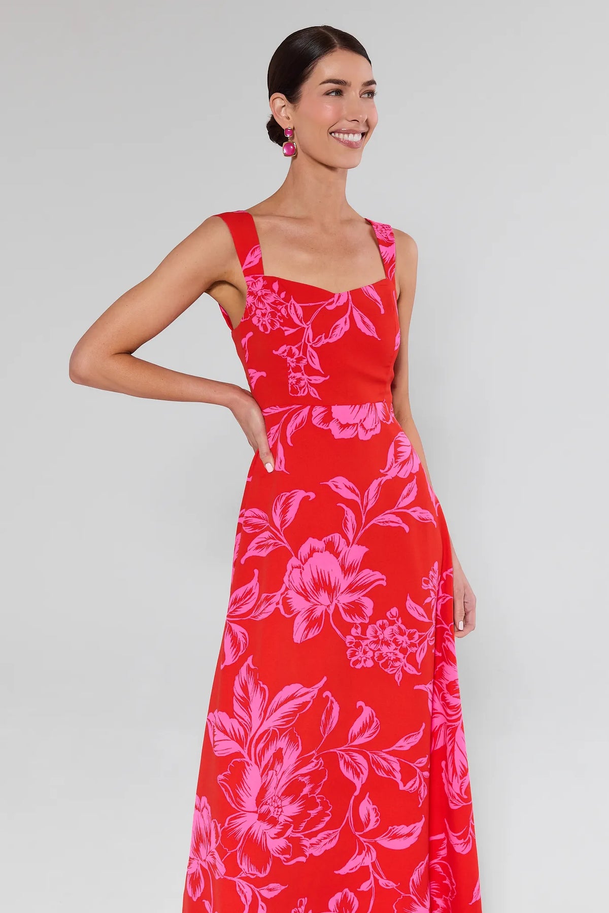 red print maxi dress Red Floral Cotton Maxi Dress - Hand Block Print Long Sleeve Tiered Dress