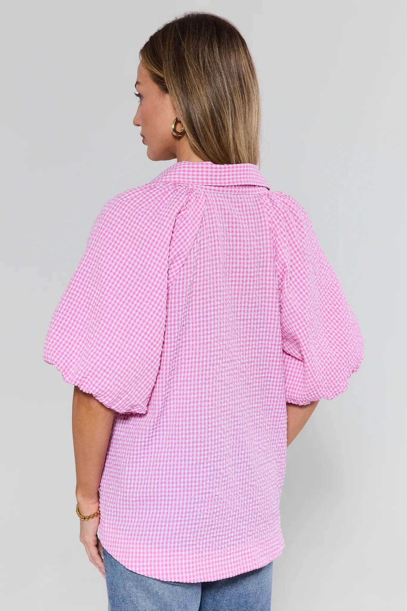 Ashton Pink Gingham Short Sleeve Top | Avara