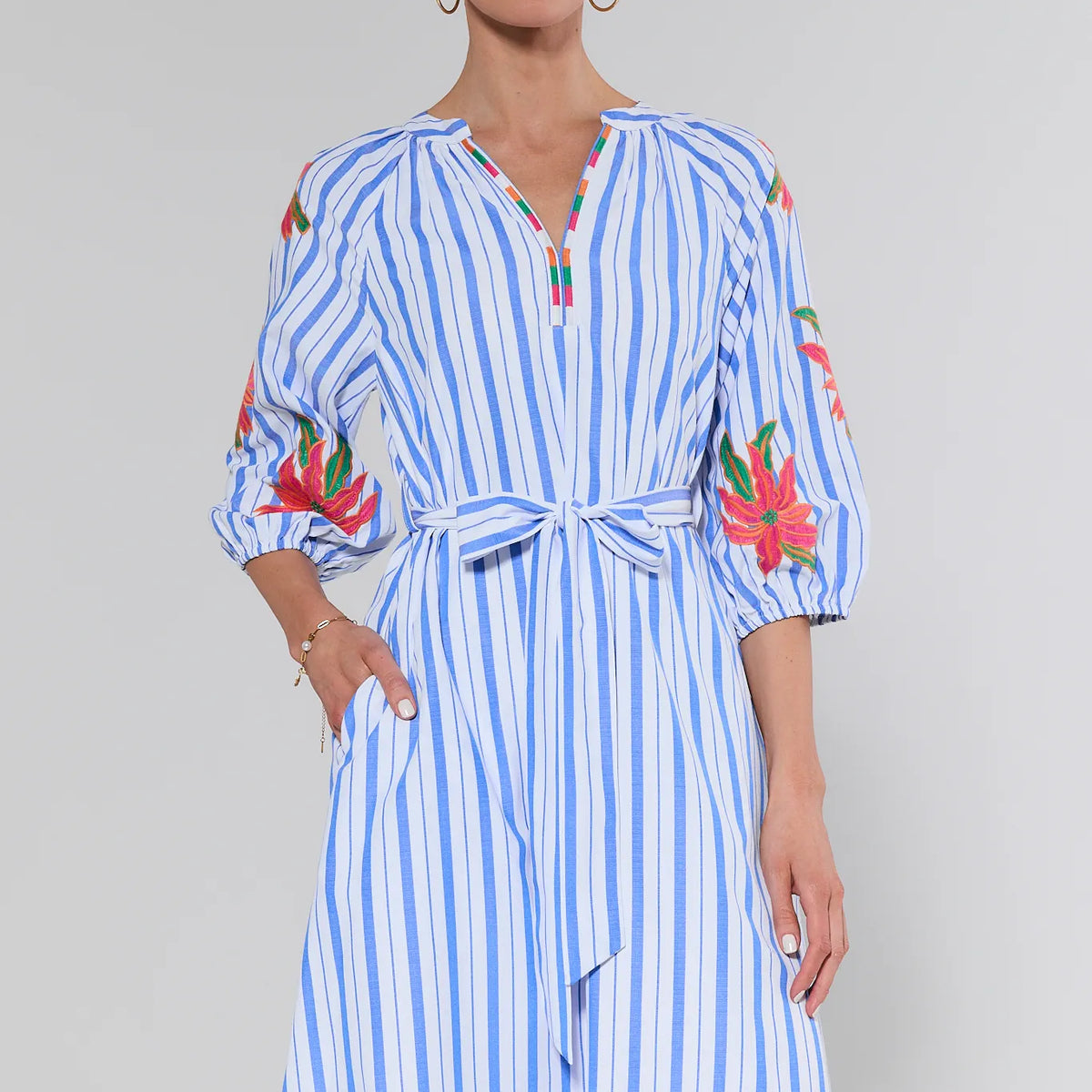 Macy Blue Striped Midi Dress