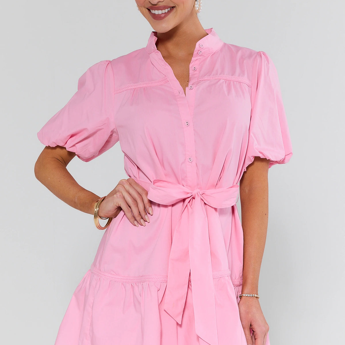 Pink Puff Sleeve Short Dress | Avara