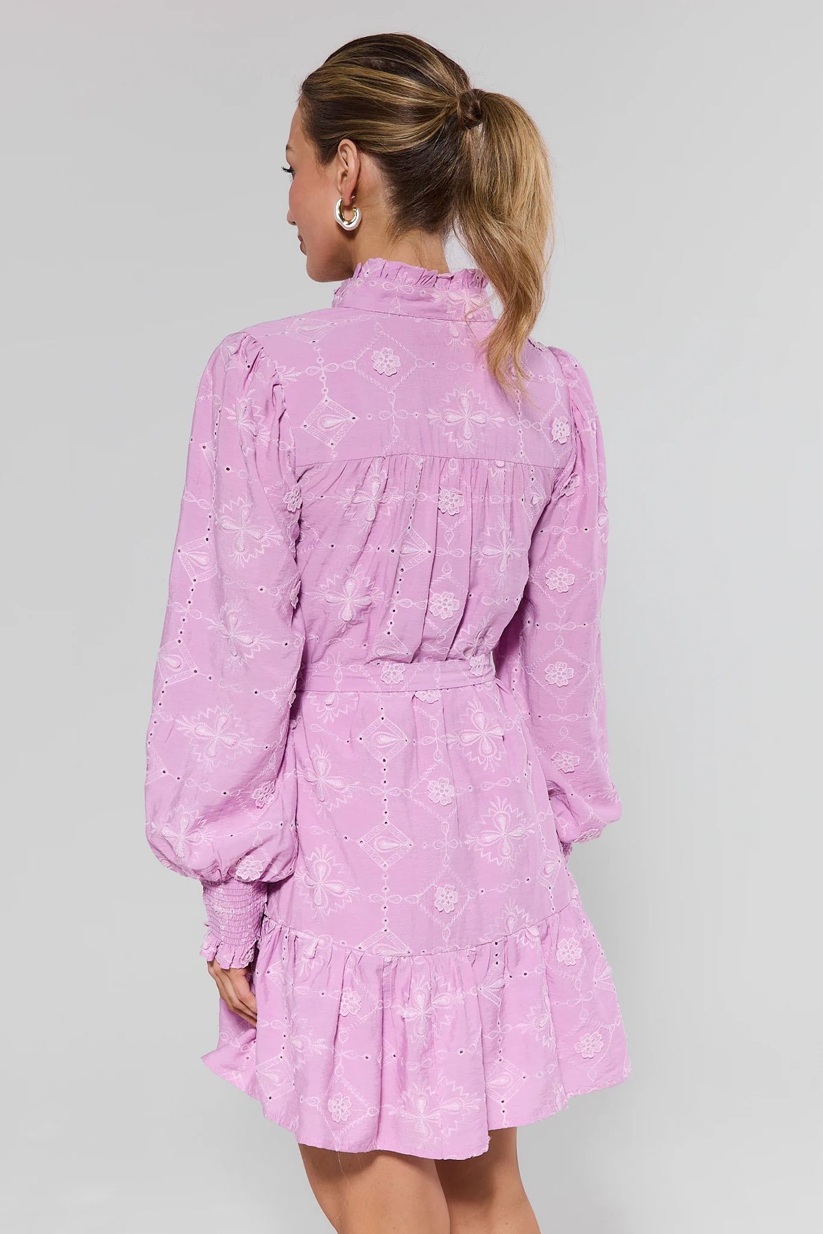 Women's Lilac Embroidered Short Dress | Avara | Avara