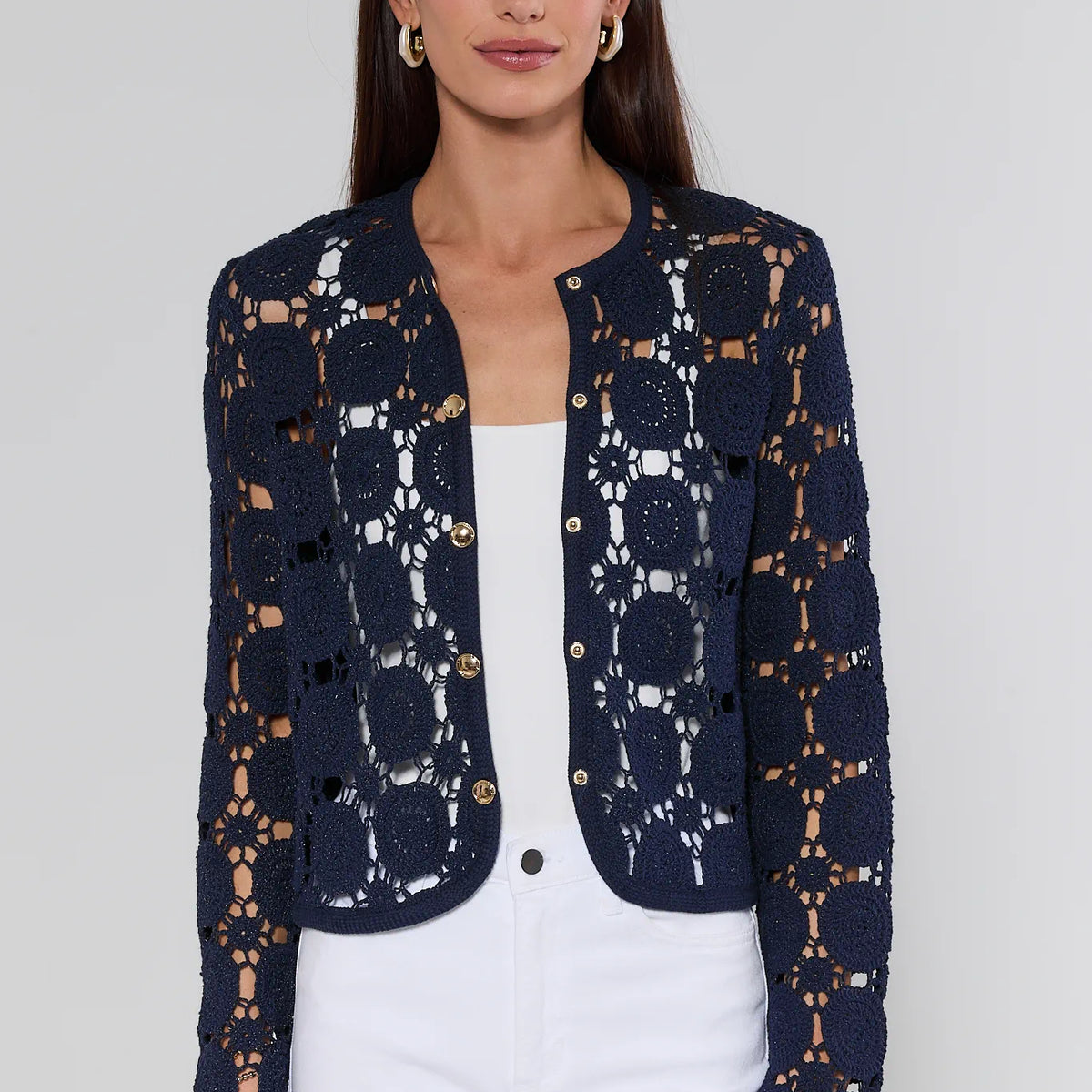 Cassidy Navy Crochet Cardigan | Avara