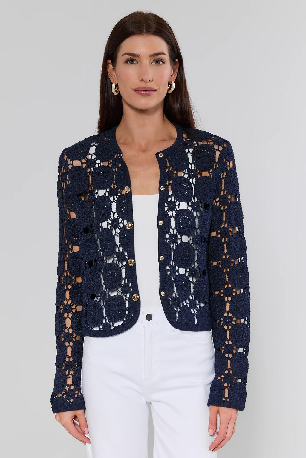 Cassidy Navy Crochet Cardigan | Avara