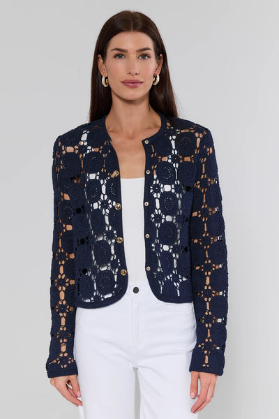 Cassidy Navy Crochet Cardigan | Avara