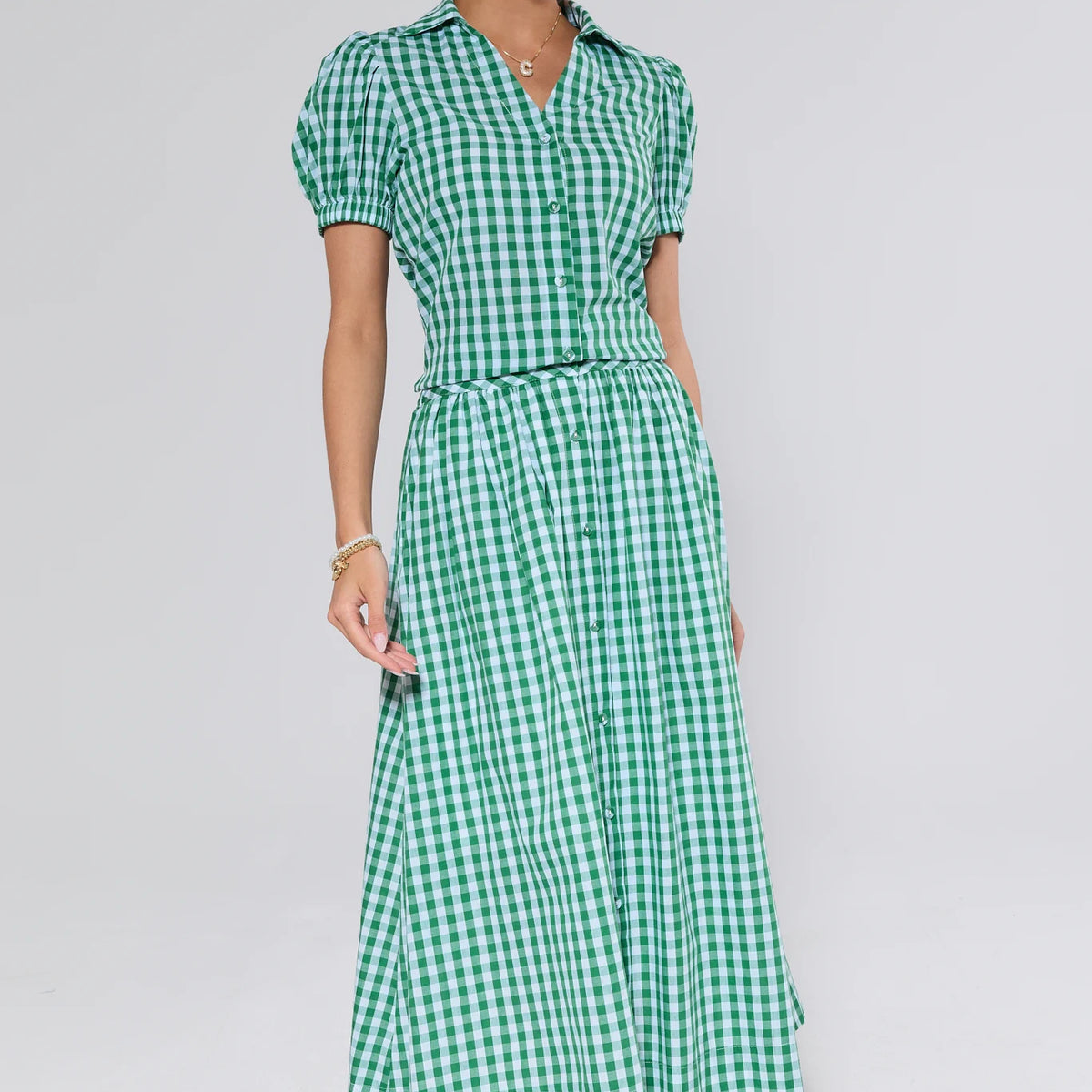 Women's Green Gingham Midi Skirt | Avara