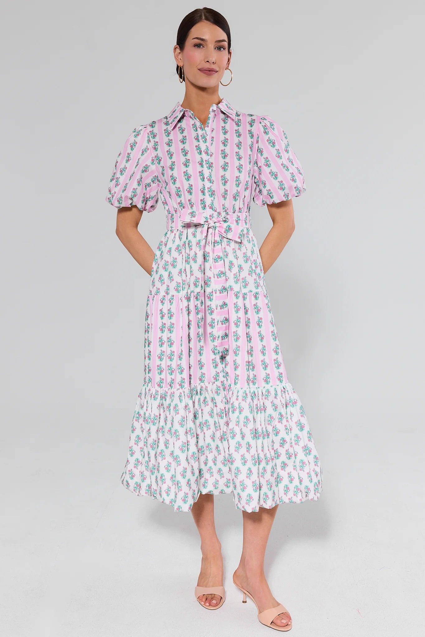 pink and white midi dress Charlene Floral Print Midi Dress | Women's Clothing