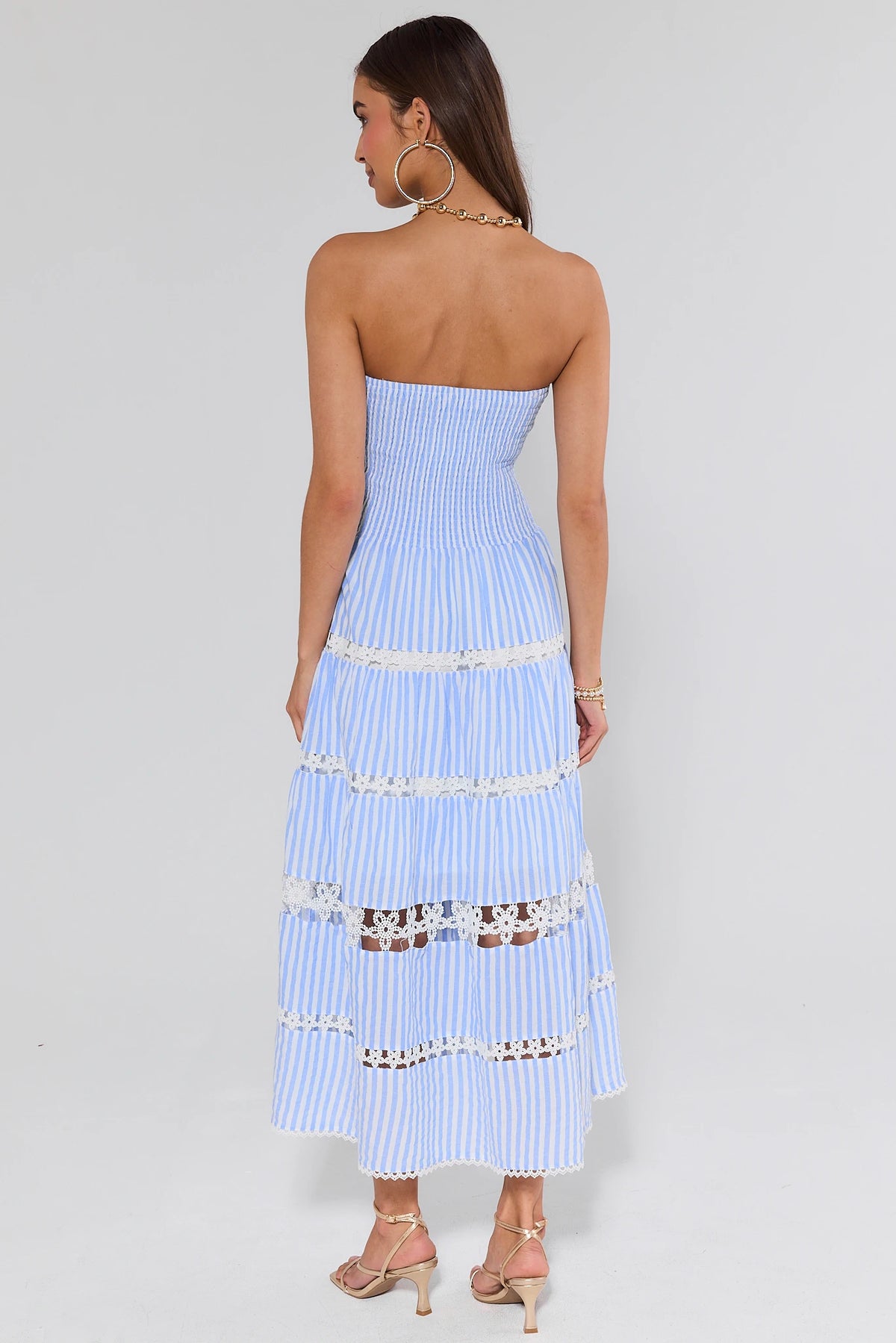 blue and white dress strapless High Low Strapless Floral Blue and White Prom Dress FancyVestido