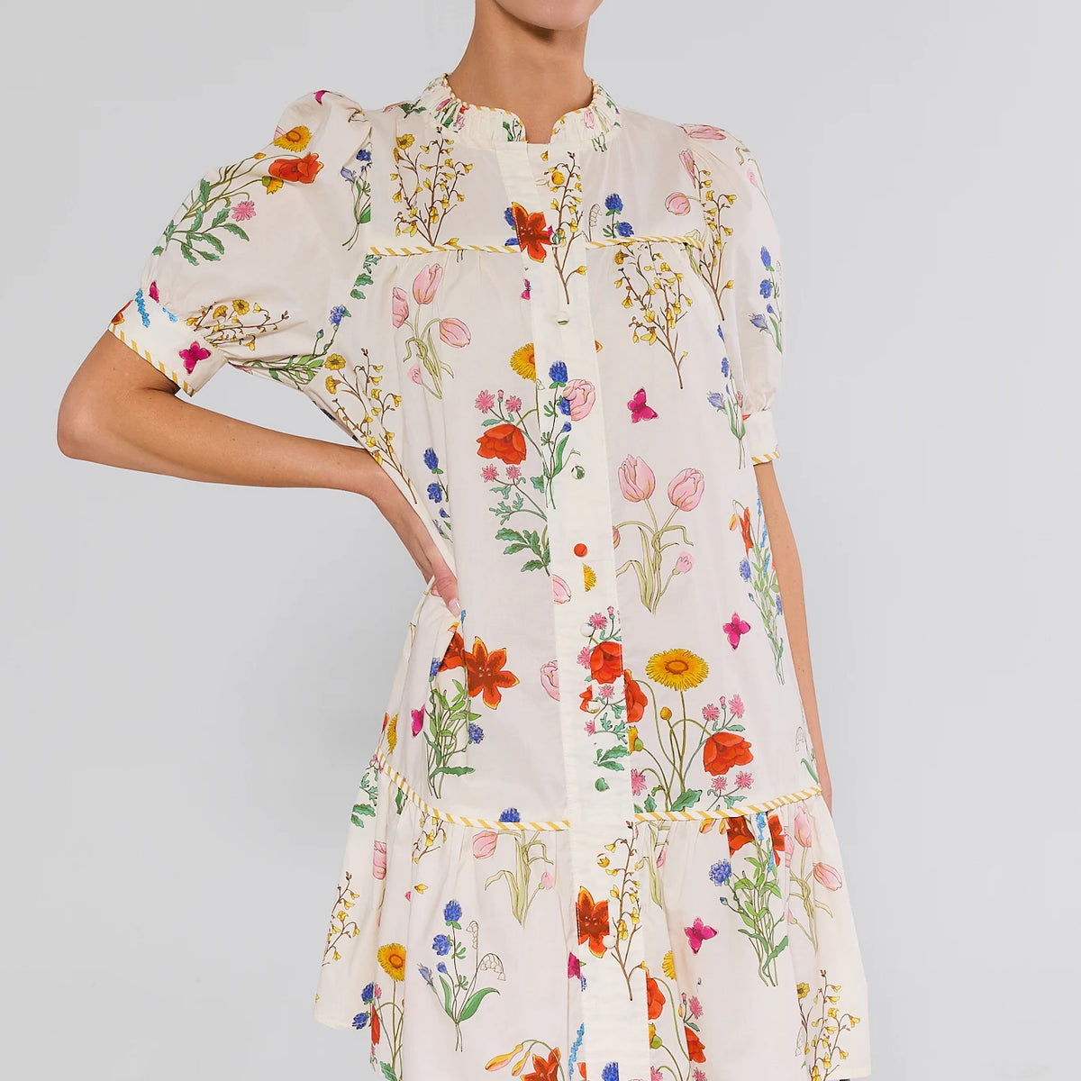 sachin and babi light blue dress White Floral Print Drop Waist Dress