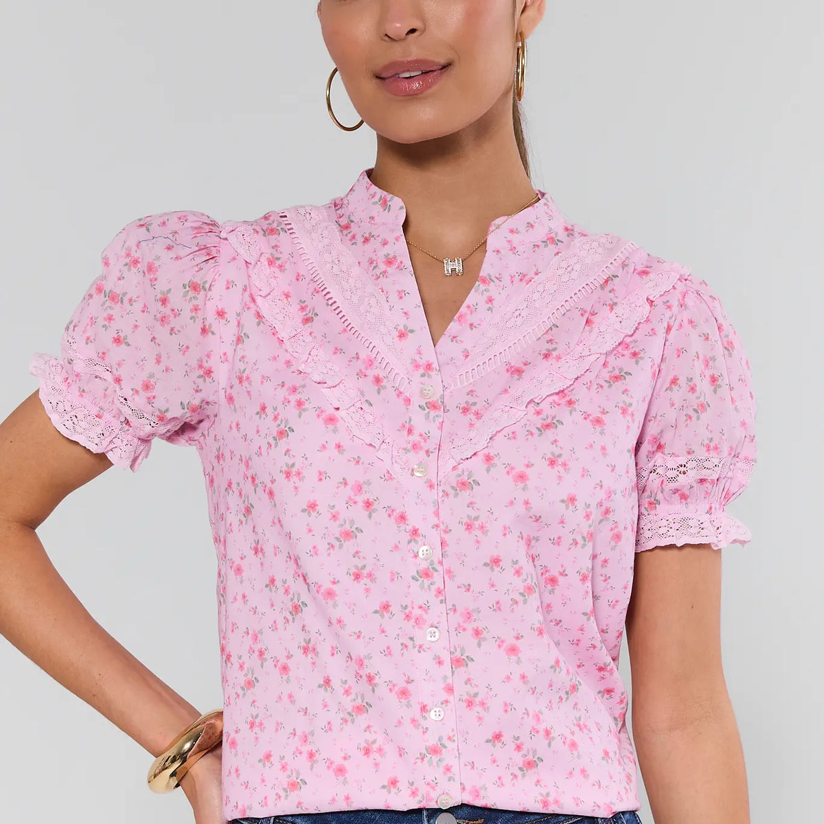 Cora Pink Floral Button Up Top | Avara