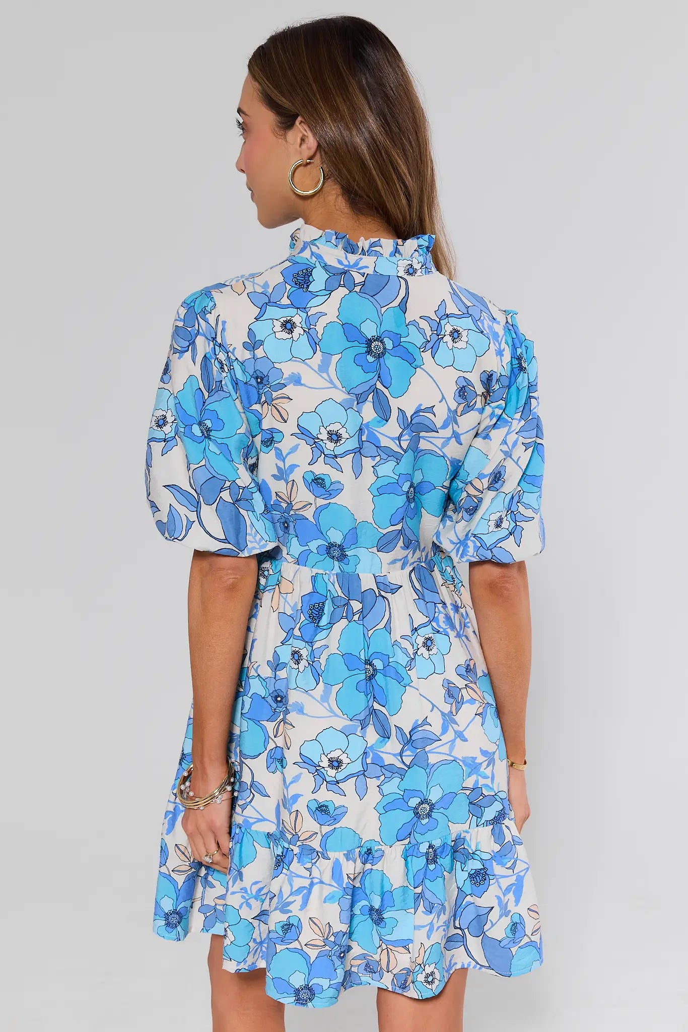 Cassie Blue Floral Short Dress | Women's Clothing