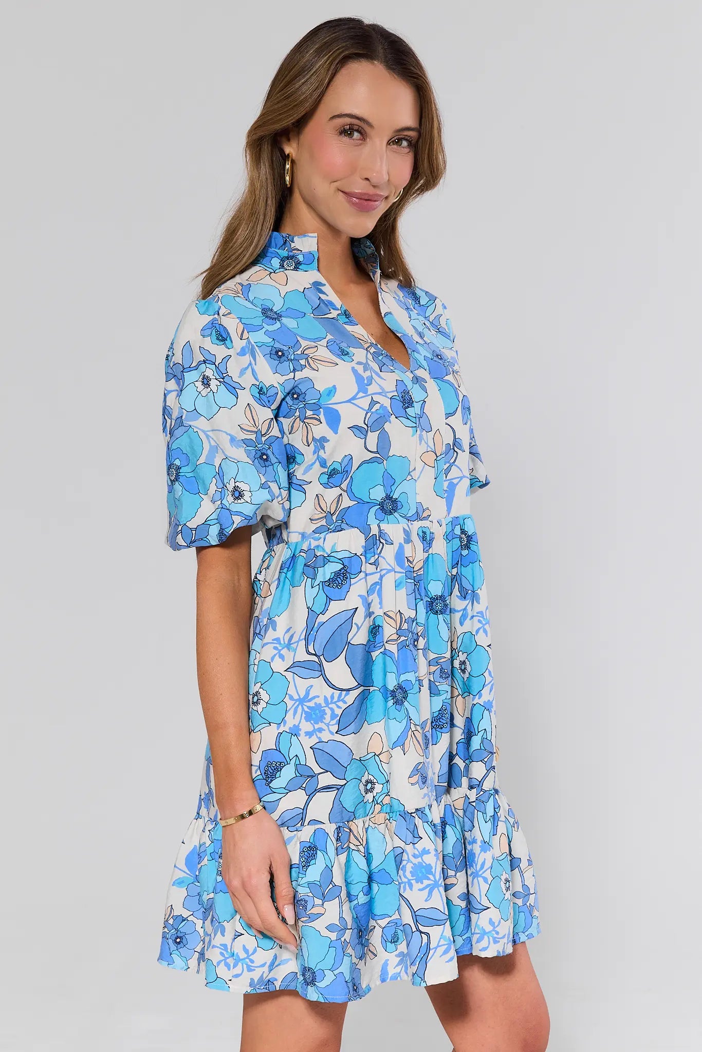 Cassie Blue Floral Short Dress | Women's Clothing