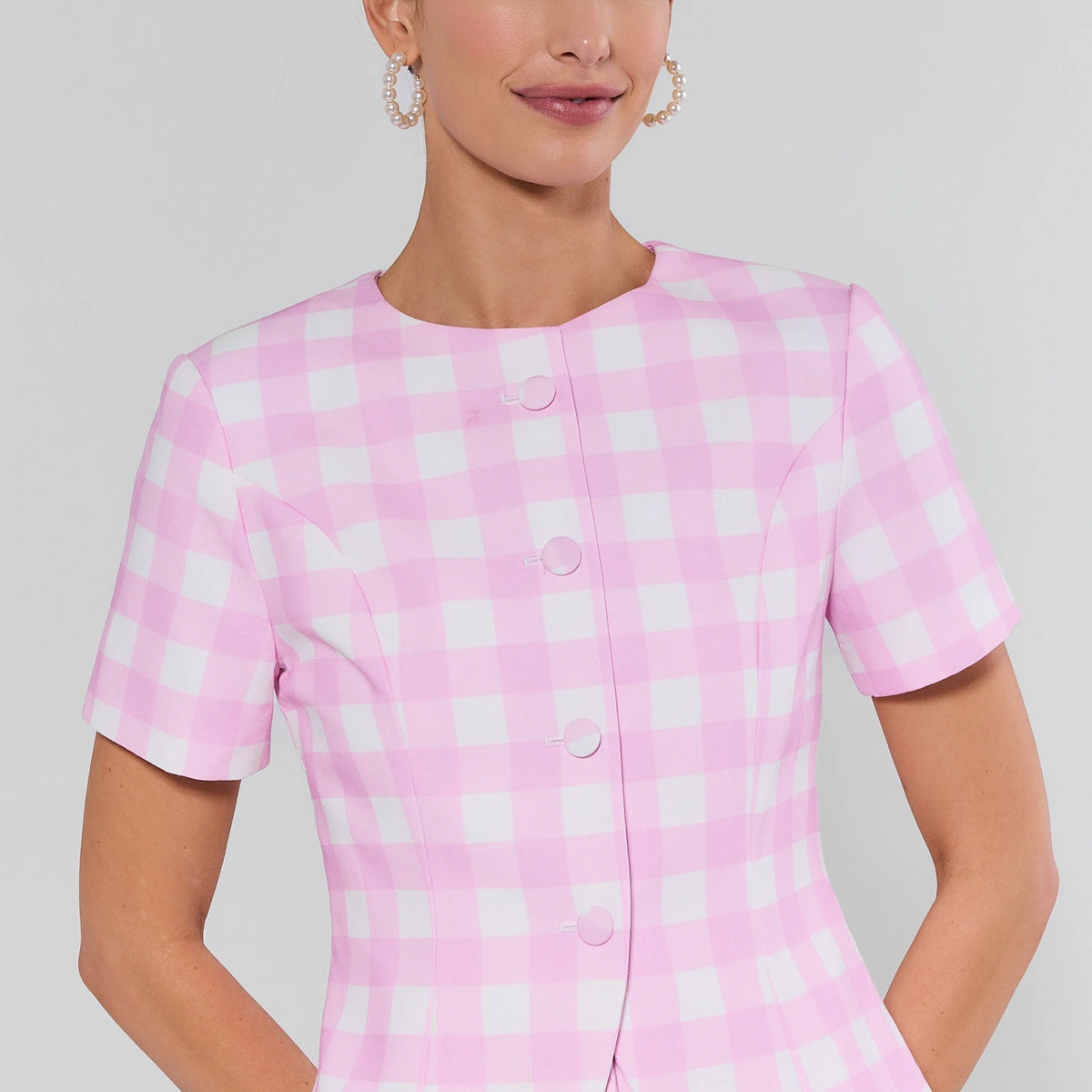 Winnie Pink Gingham Tailored Top | Avara