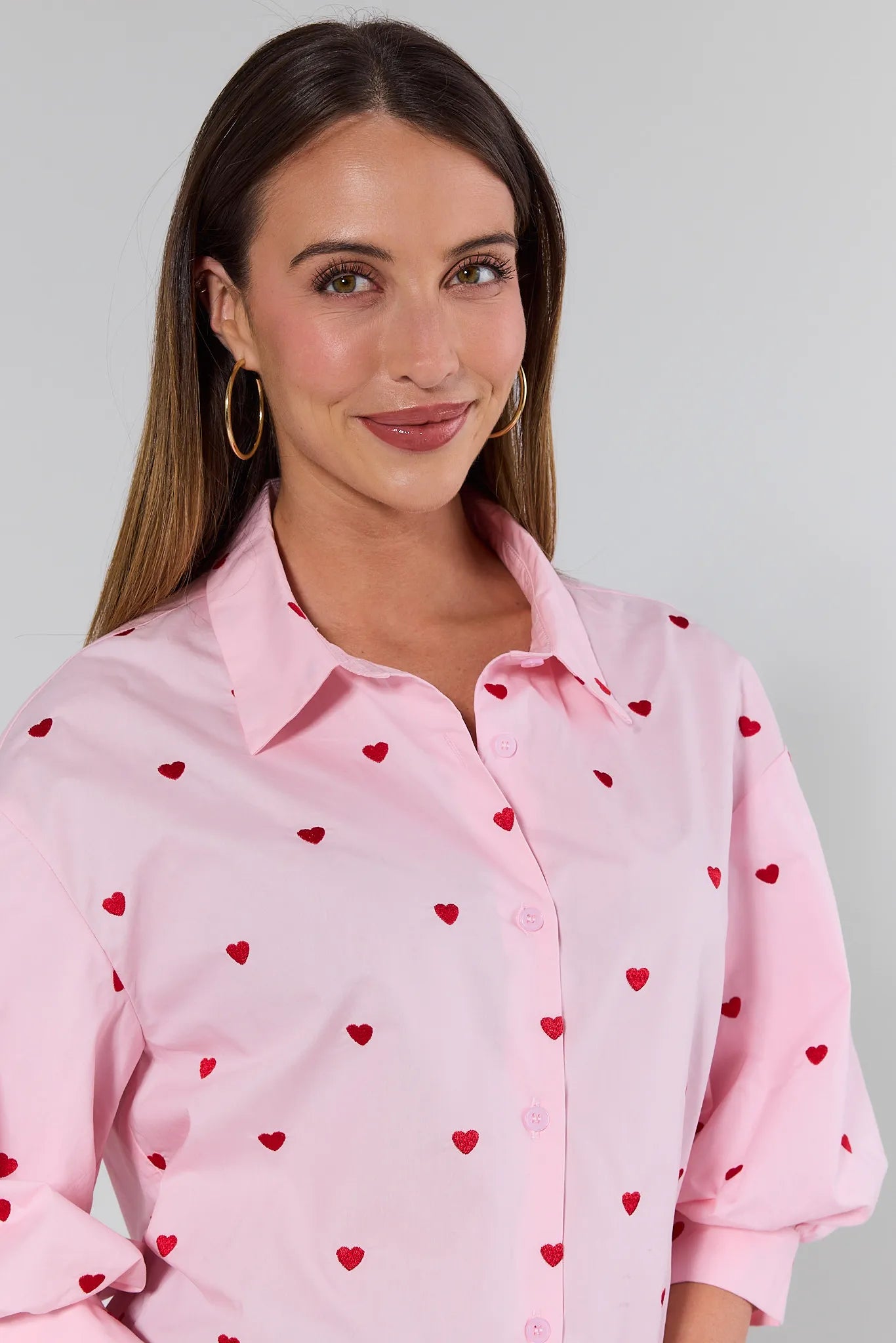 Claudia Pink Heart Button Up Top