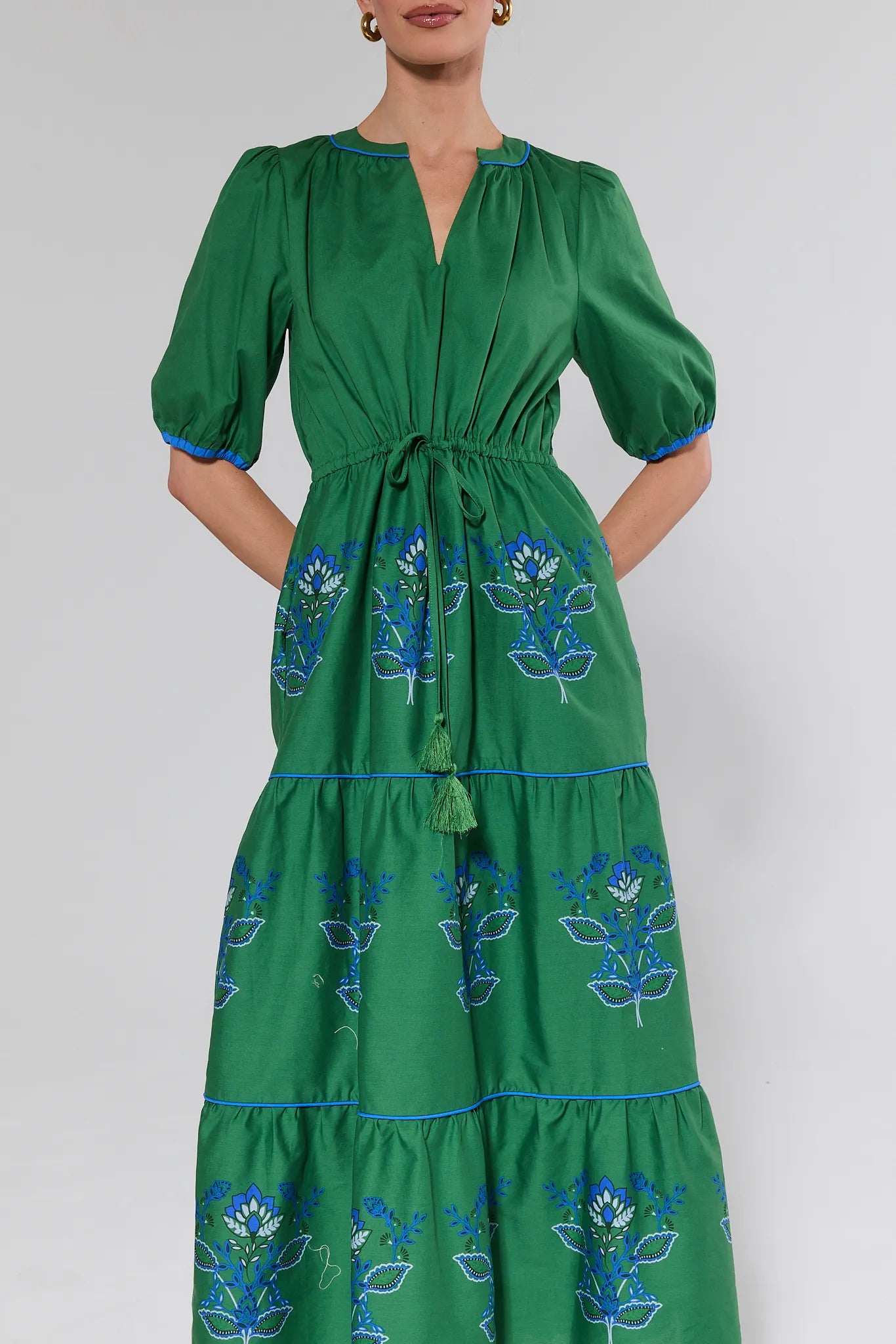 Jade Green Block Print Maxi Dress