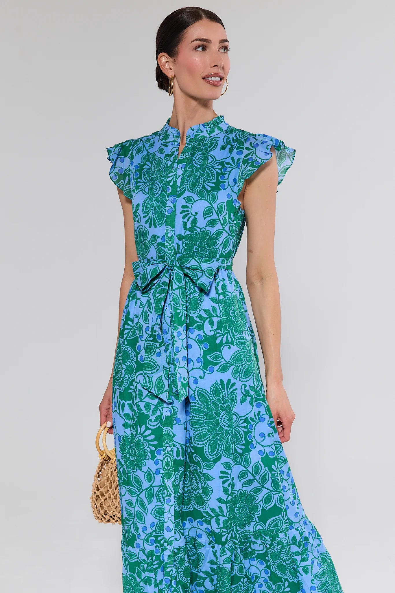 Jade Green Block Print Maxi Dress