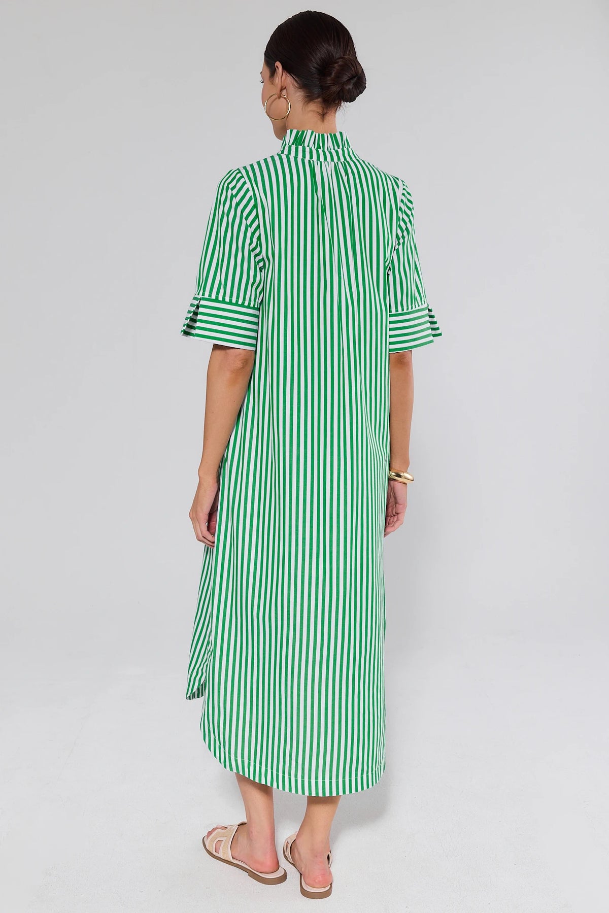 green striped dress Line It Up Hunter It features an A Green Striped Midi Dress