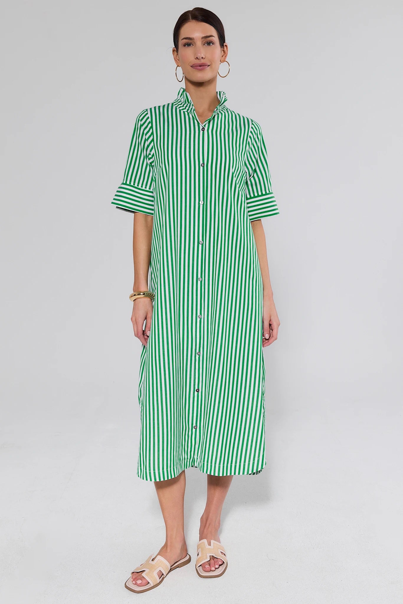 Juniper Green Striped Midi Dress