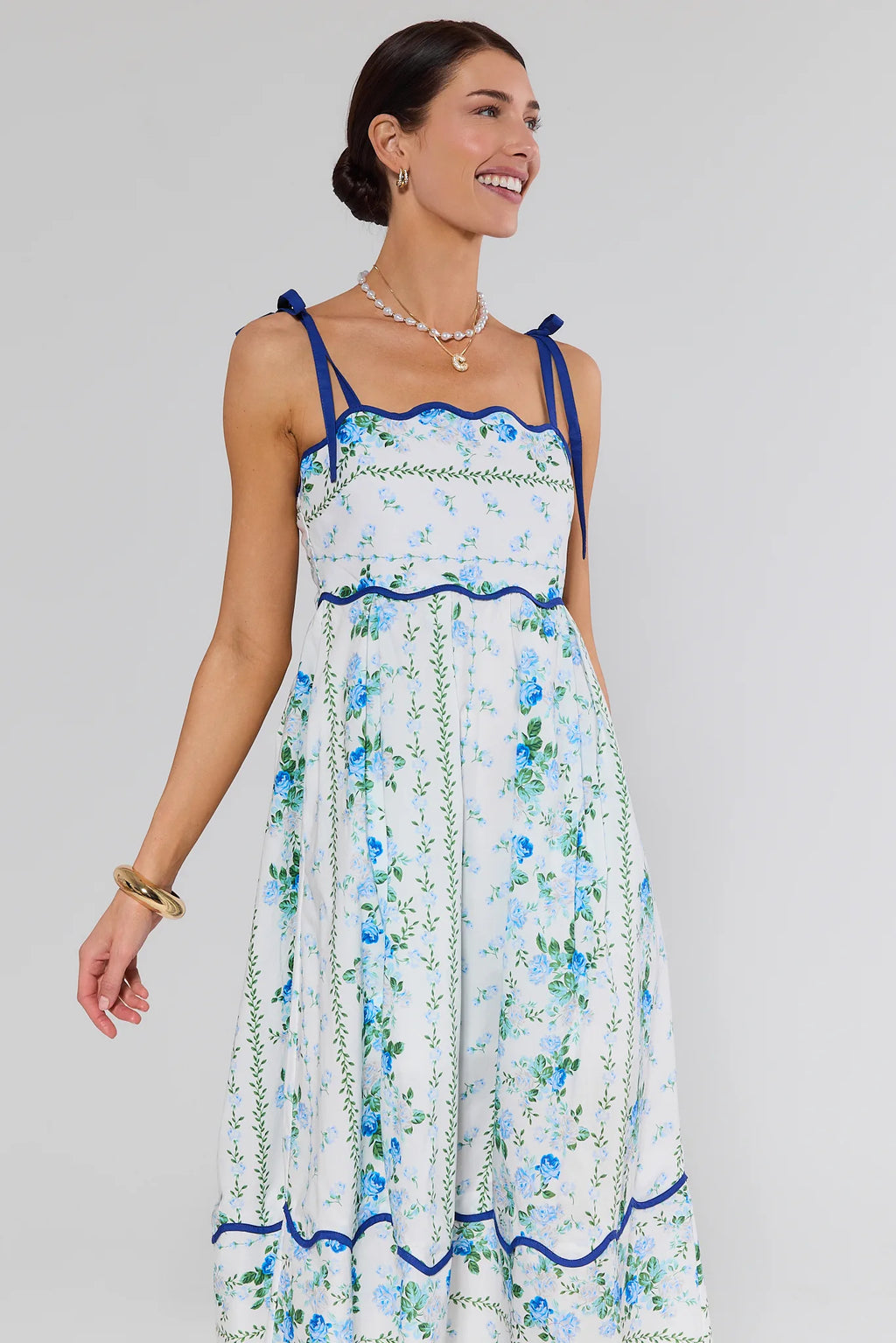 Flora Blue Floral Print Midi Dress | Women's Clothing | Avara Flora Blue Floral Print Midi Dress | Women's Clothing | Avara