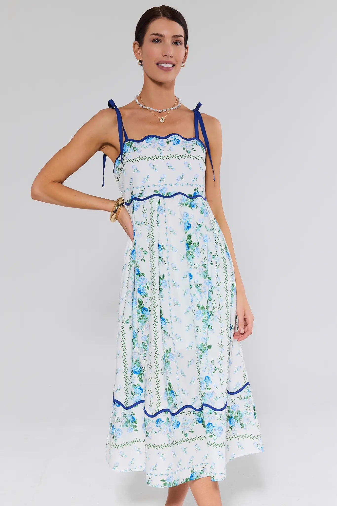 Flora Blue Floral Print Midi Dress Flora Blue Floral Print Midi Dress