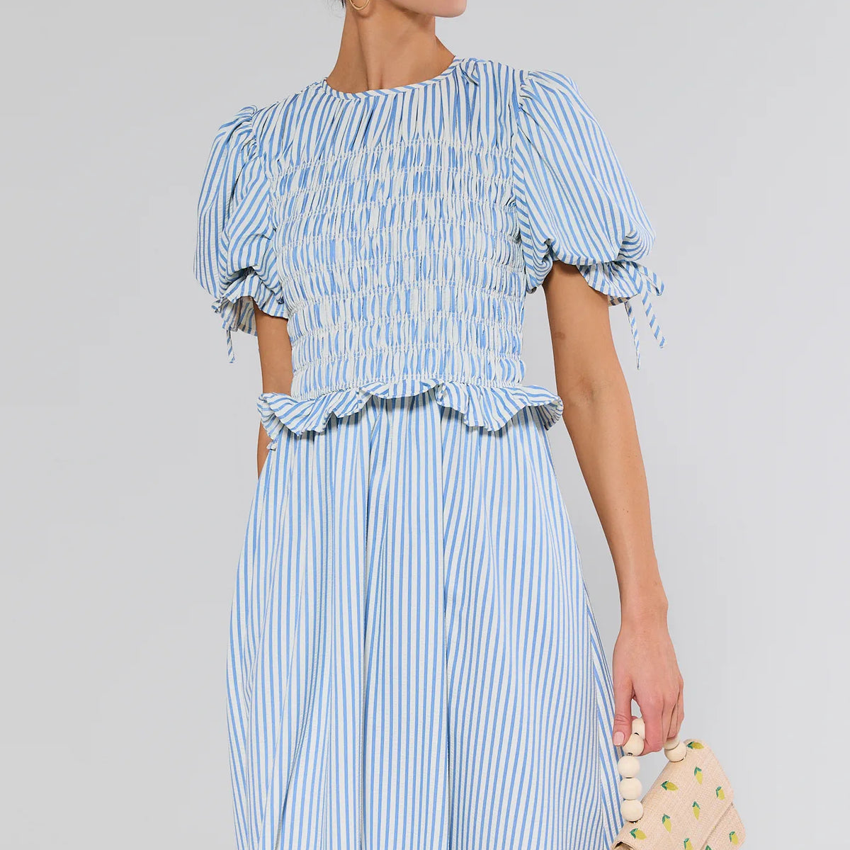 Skylar Blue Striped Smocked Midi Dress | Women's Clothing