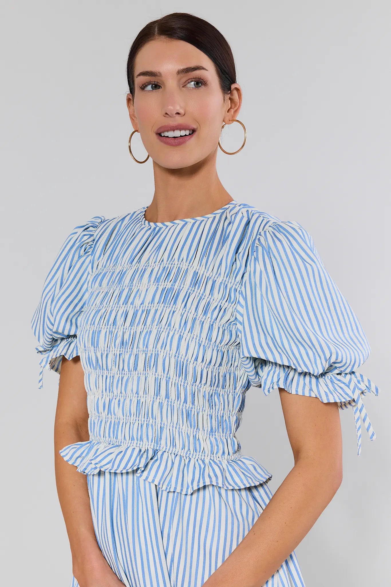 Skylar Blue Striped Smocked Midi Dress | Women's Clothing | Avara Skylar Blue Striped Smocked Midi Dress | Women's Clothing | Avara