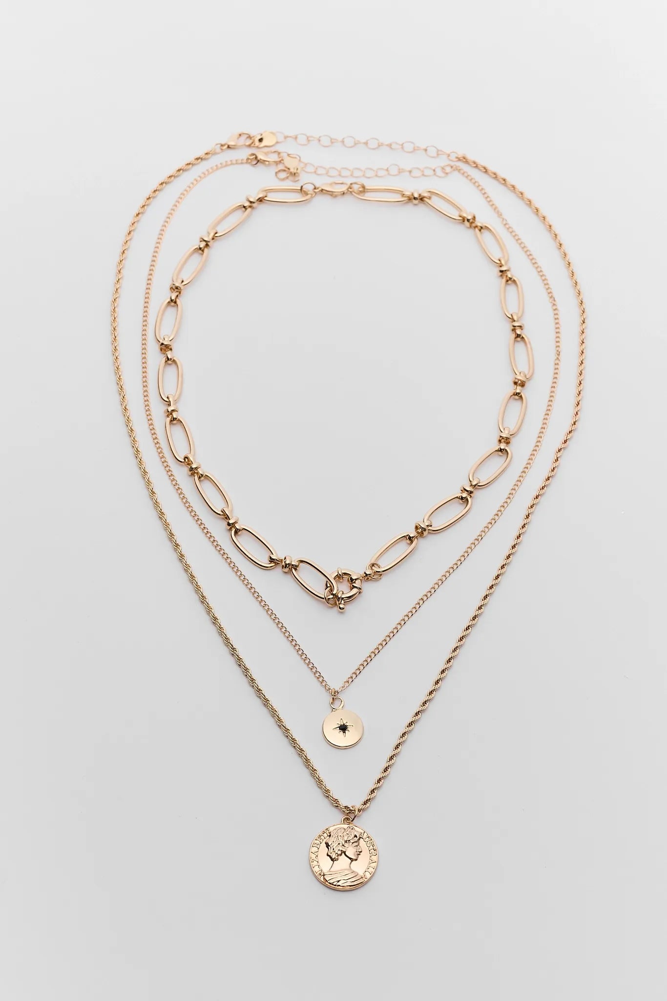 Waverly Gold Coin Layered Necklace on white background