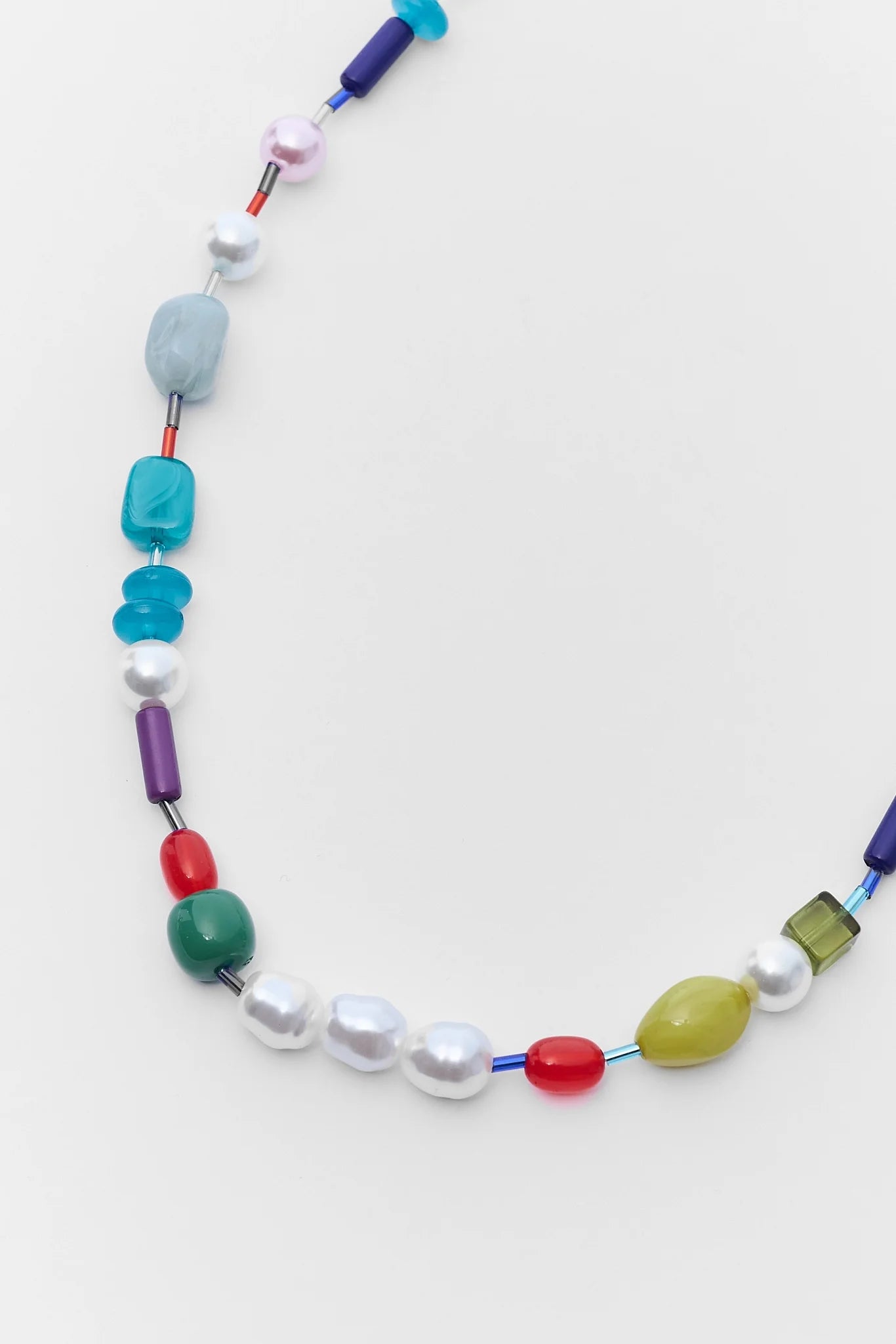 Colorful beaded necklace on a white background