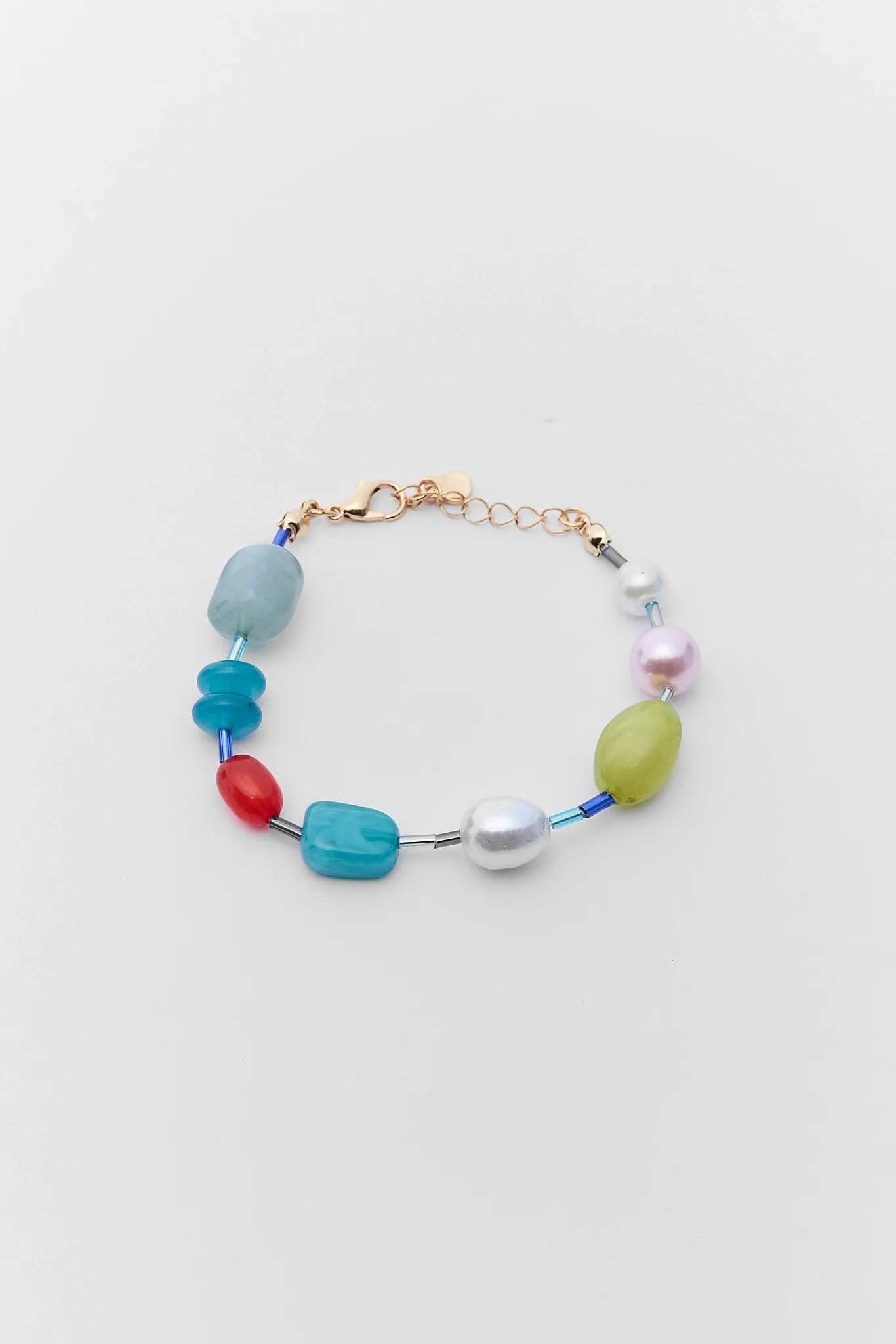 Colorful beaded bracelet on a light gray background