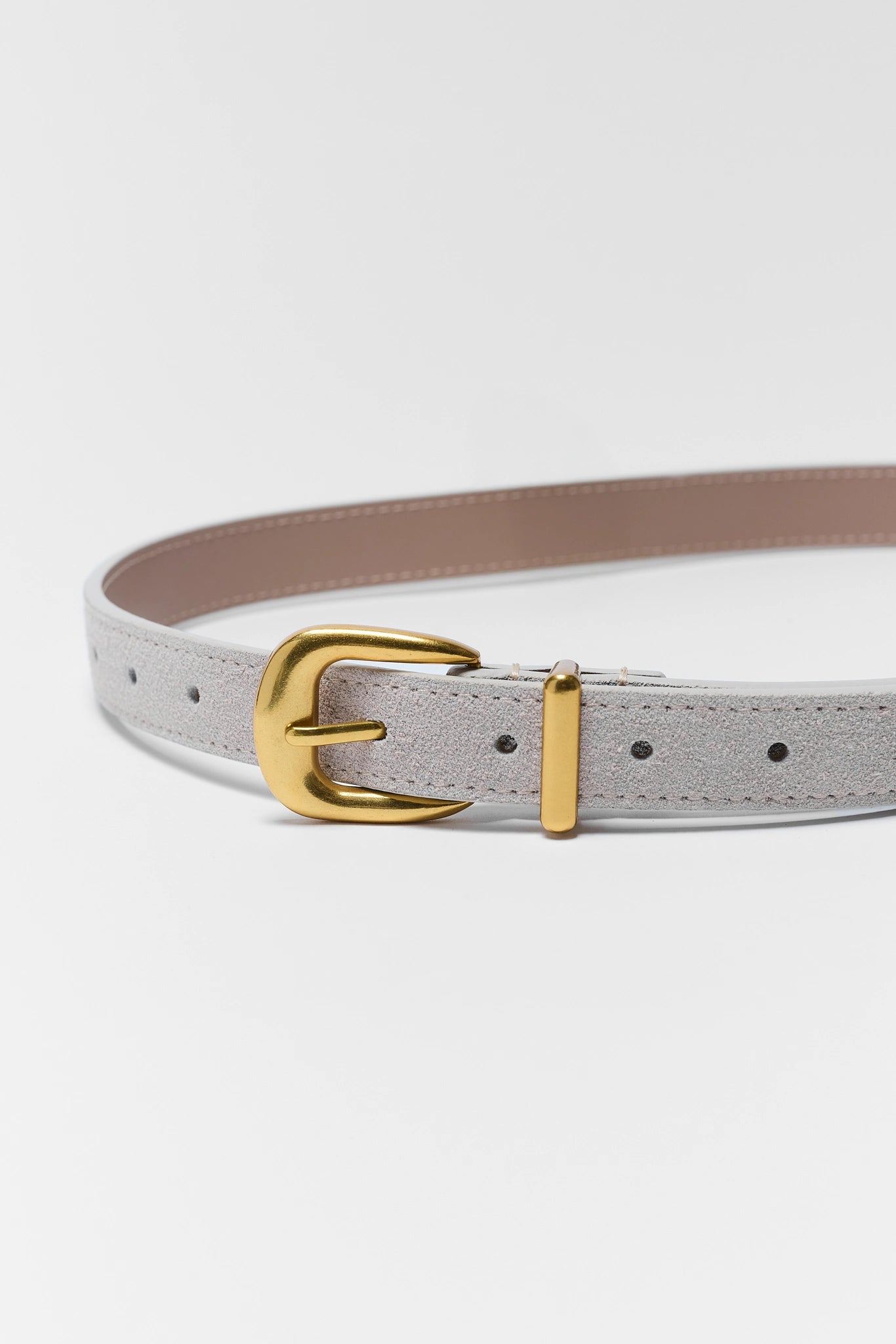 close up of Samantha Tan Faux Suede Belt on white background