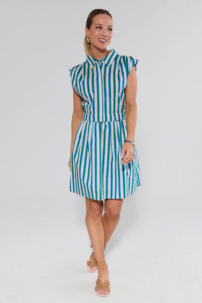 Evie Green Striped Short Dress | Avara Evie Green Striped Short Dress | Avara