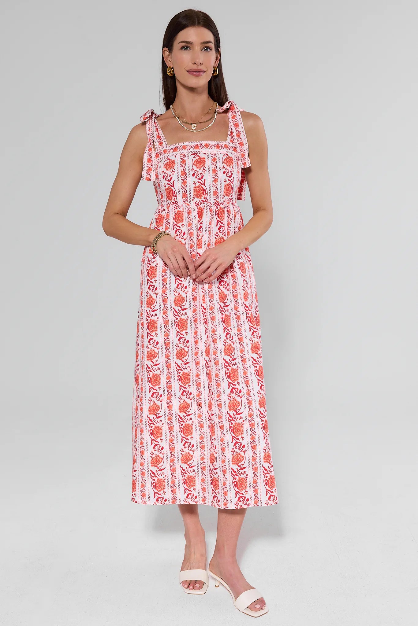 Monica Orange Block Print Midi Dress | Avara Monica Orange Block Print Midi Dress | Avara