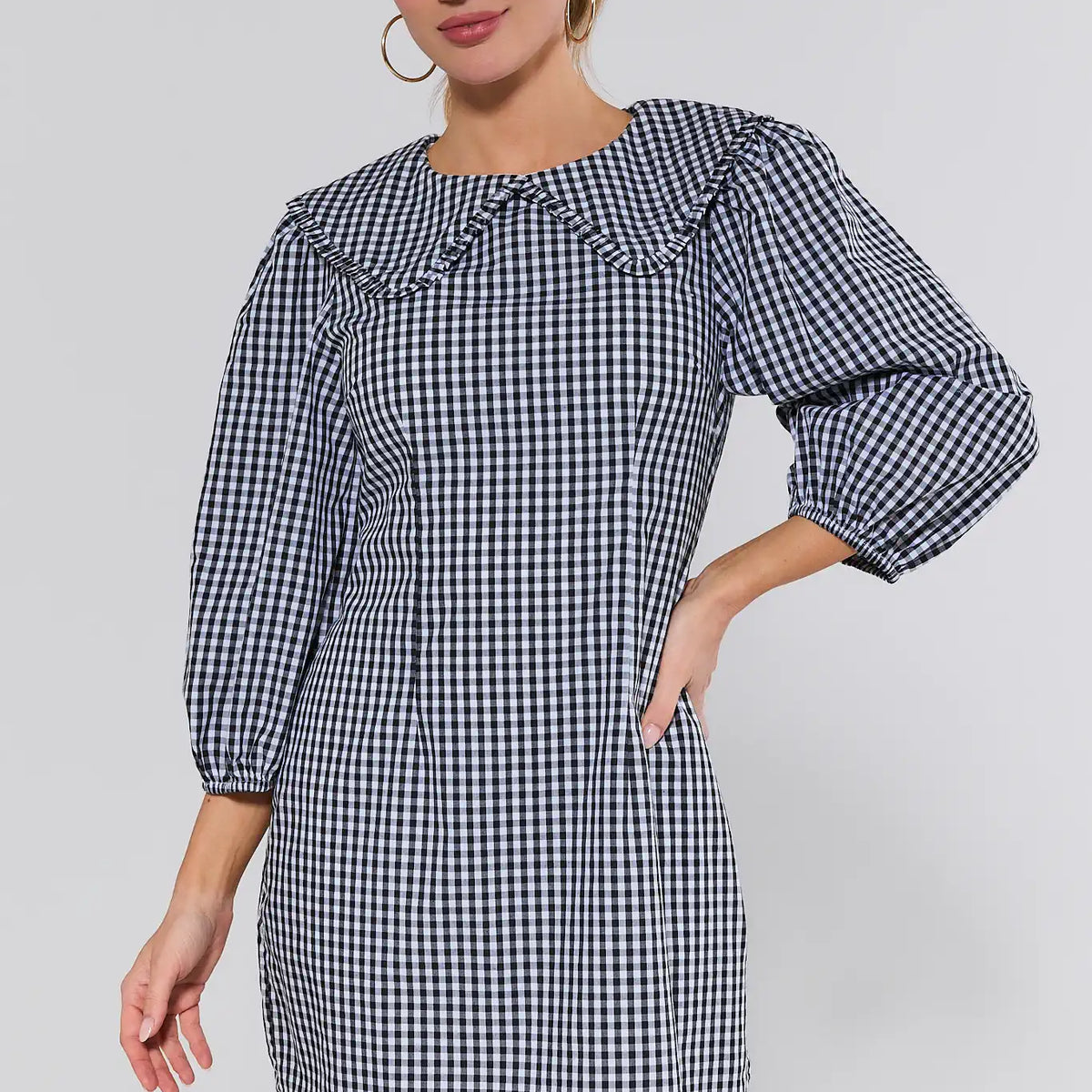 gingham mini dress black and white Melanie Black and White Gingham Dress