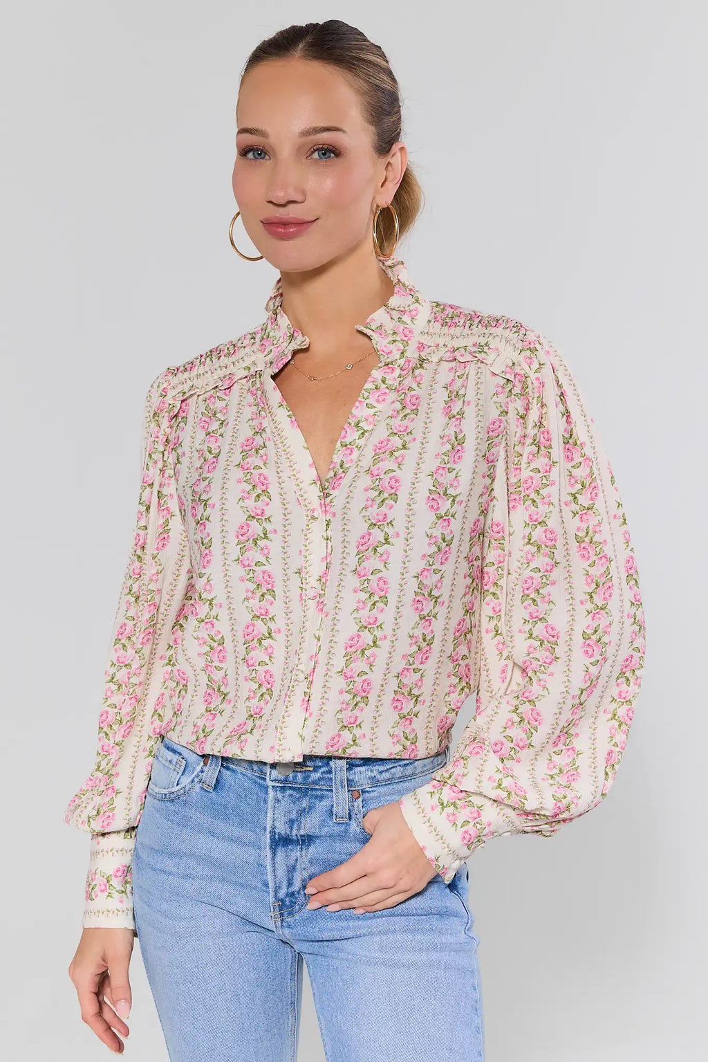Andie Cream Floral Stripe Top | Avara