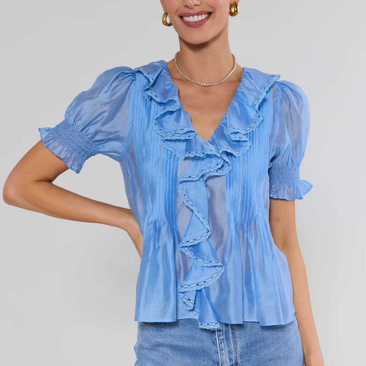 トップス Paula lacey chiffon tops blue Noah Blue Ruffle Top | Avara