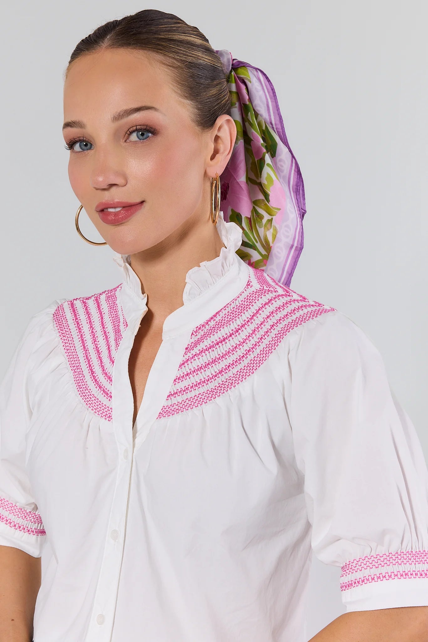 Yvonne Pink Embroidered Button Up Top | Avara