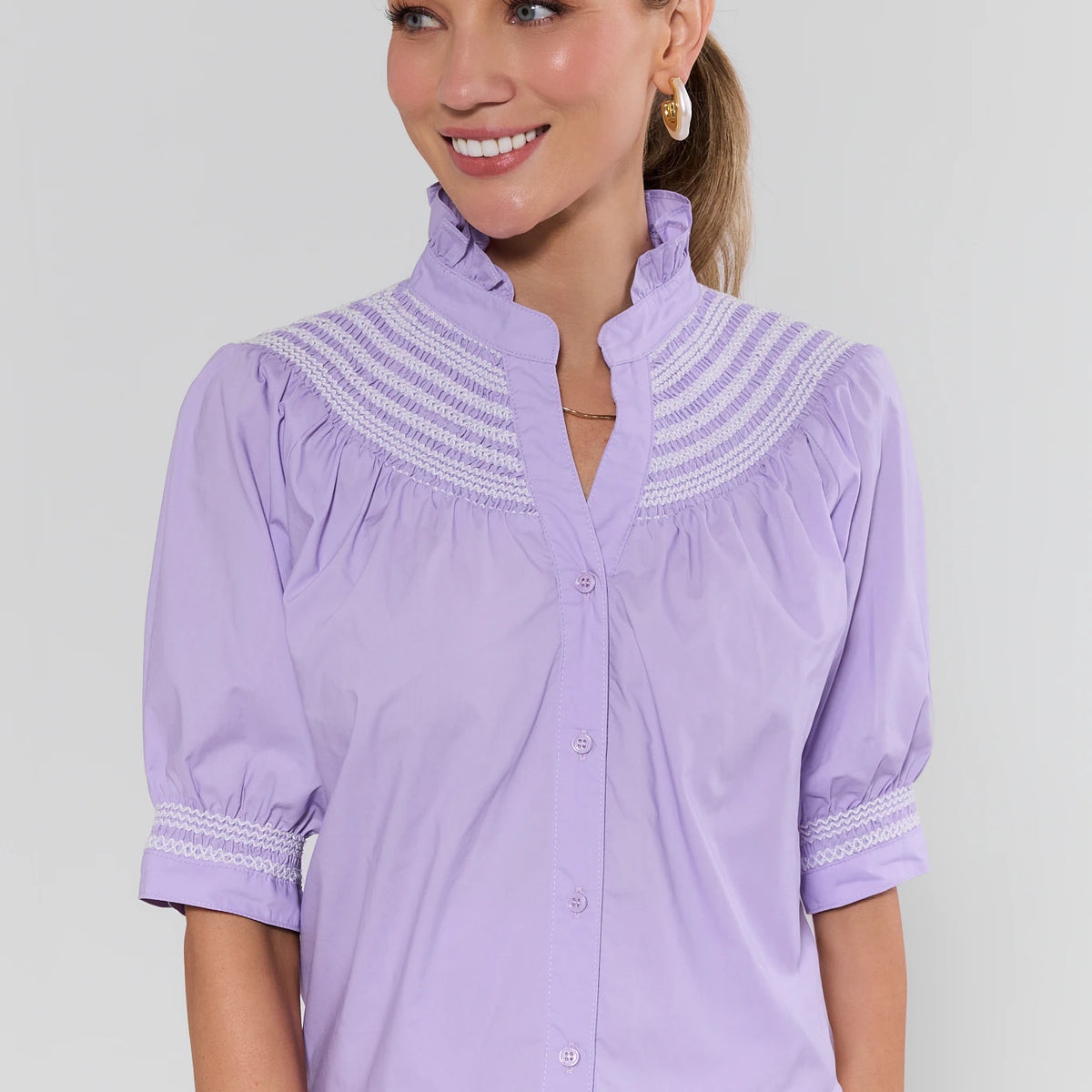 Yvonne Lilac and White Embroidered Top | Avara