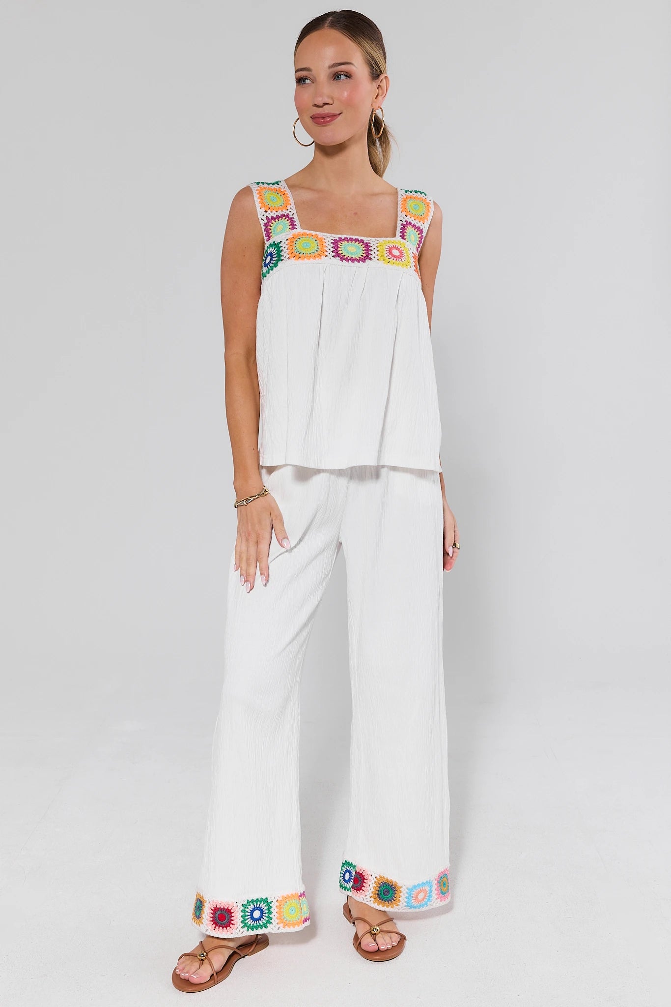 Poppy White Embroidered Trim Pants | Avara