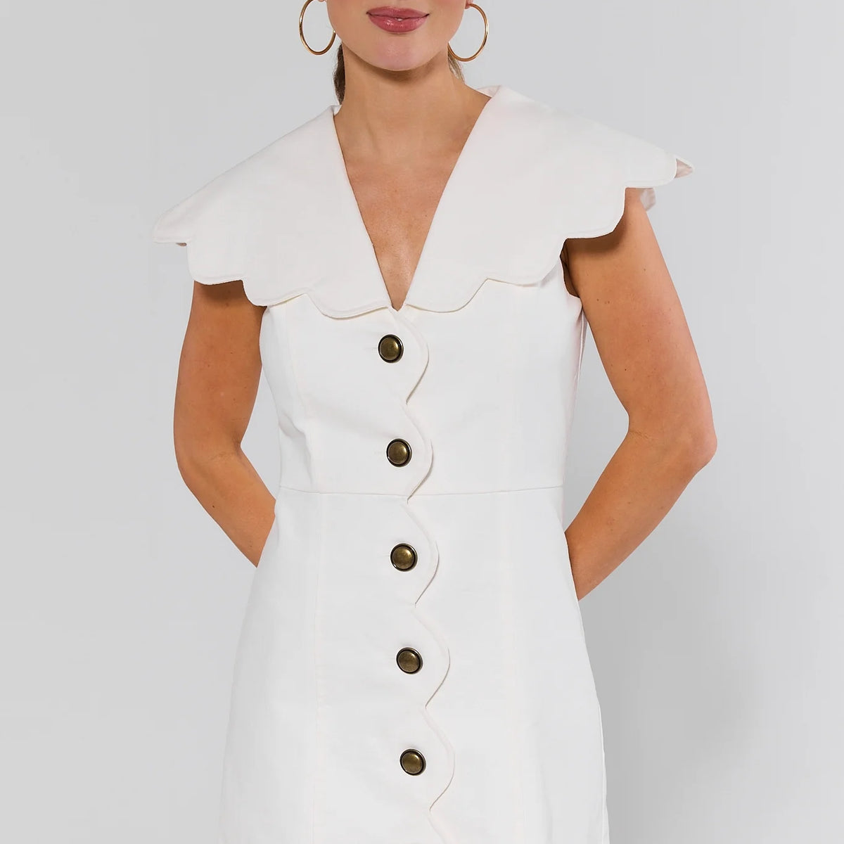 collar dress white Kaia White Scalloped Collar Short Dress | Women's Clothing