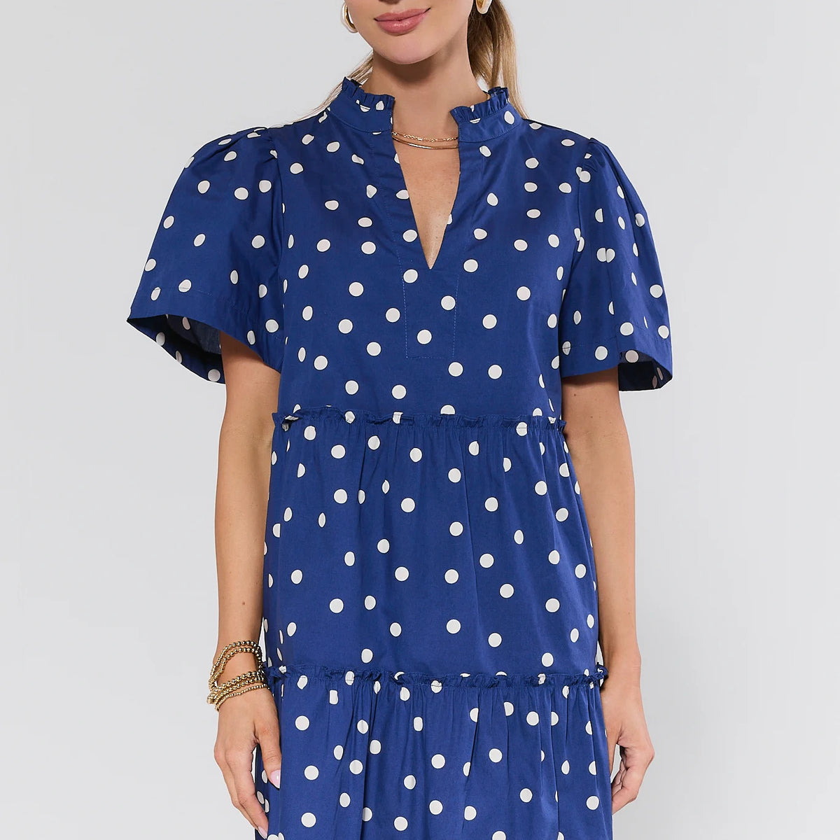 Evan Navy Polka Dot Short Dress | Women's Clothing | Avara