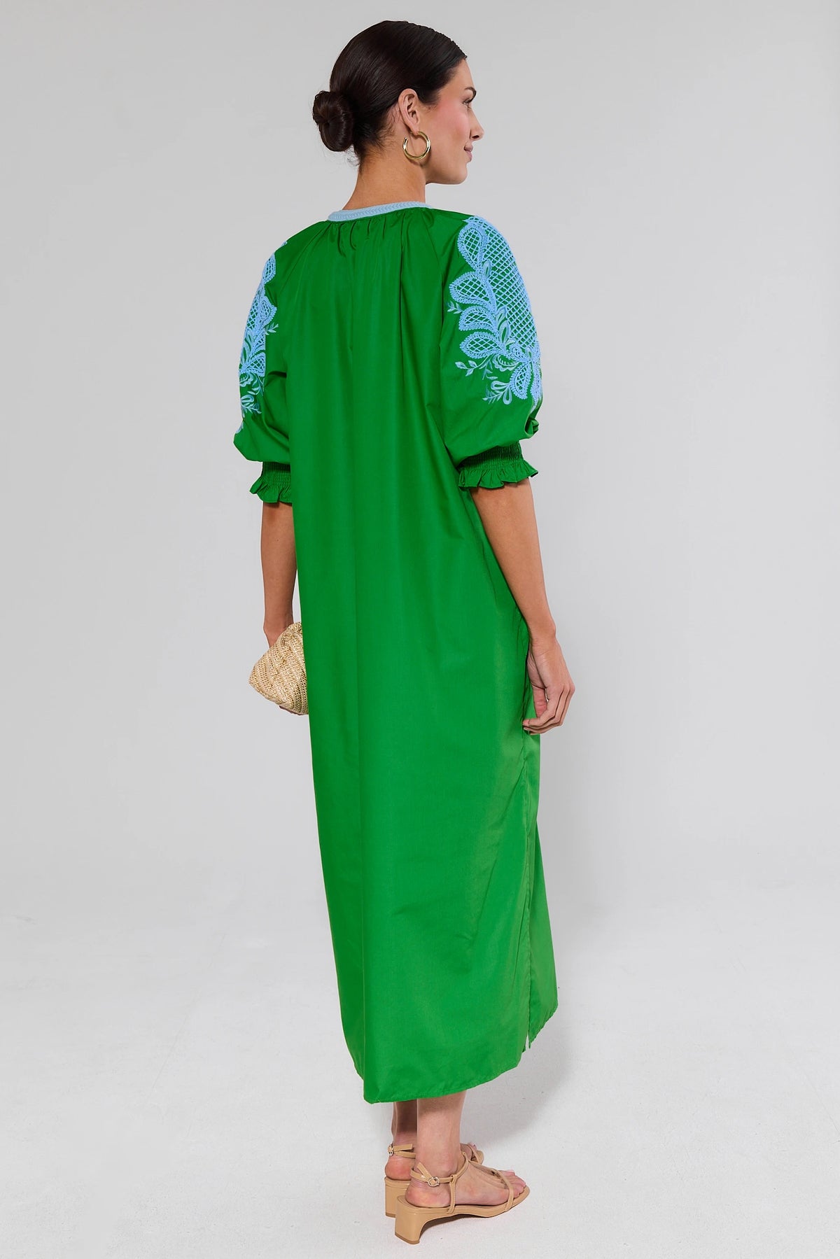 green dress with embroidery Baltic Born Womens Arabella Embroidered Tulle Maxi Dress | Dark Green Floral