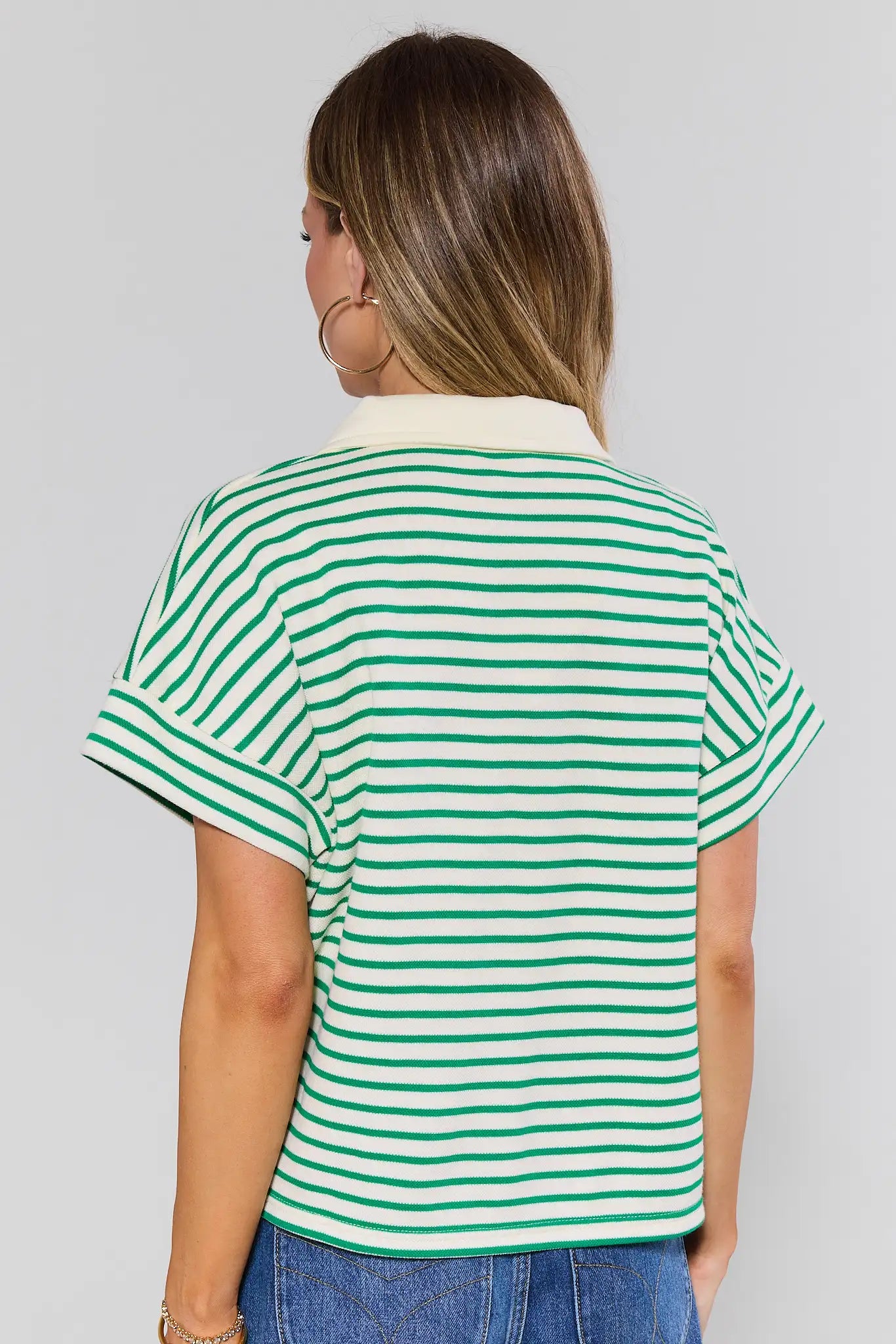 Maeve Green Striped Collared Top