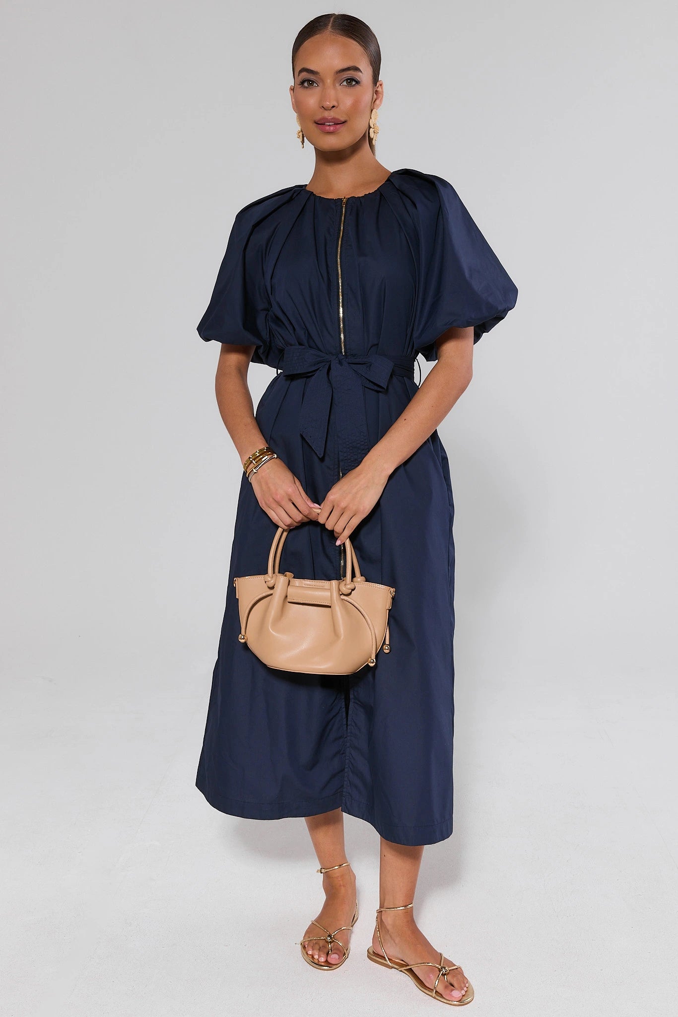navy belted midi dress Meadow Navy Belted Midi Dress
